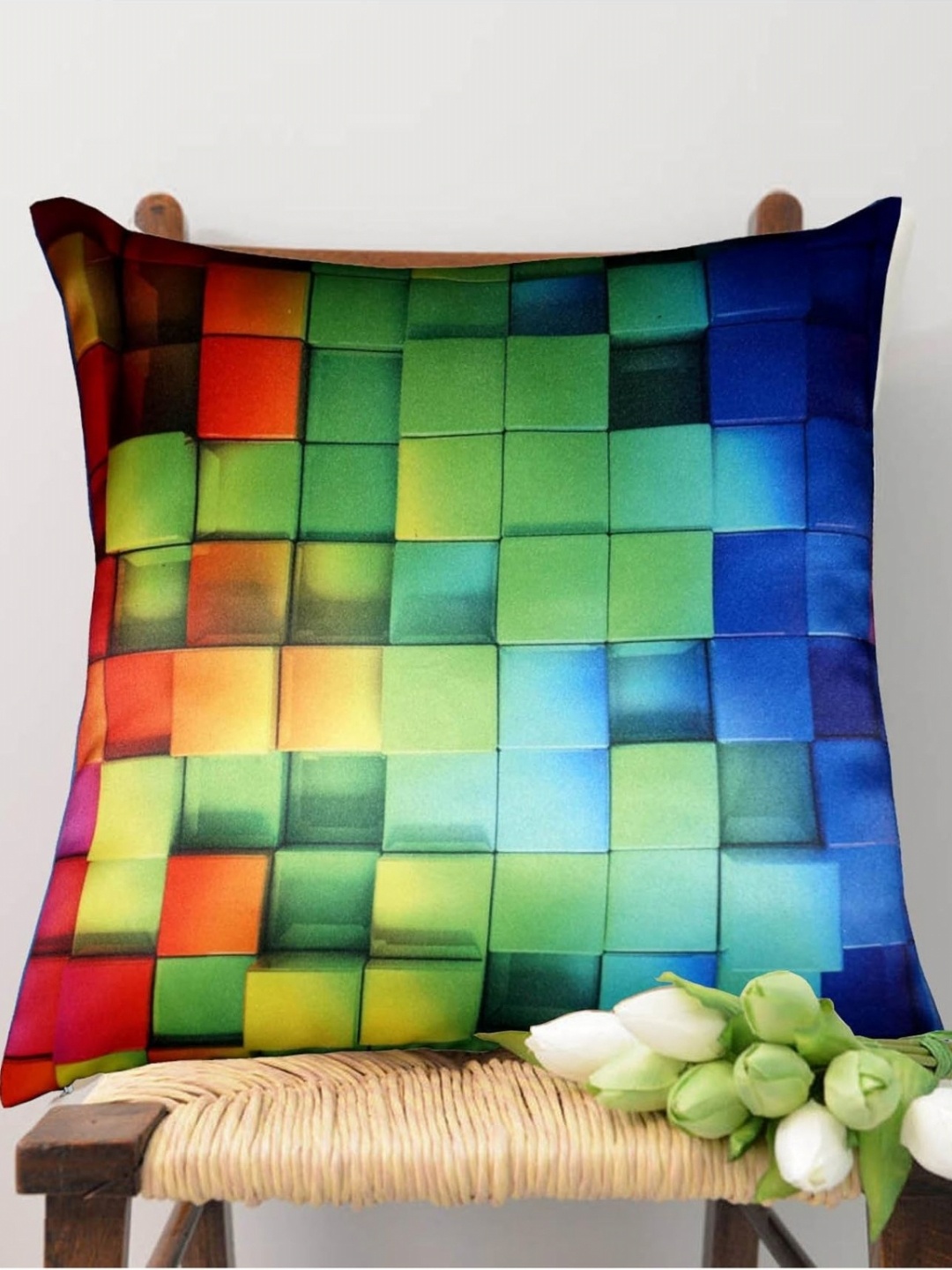 

Lushomes Blue & Green Geometric Square Cushion Covers
