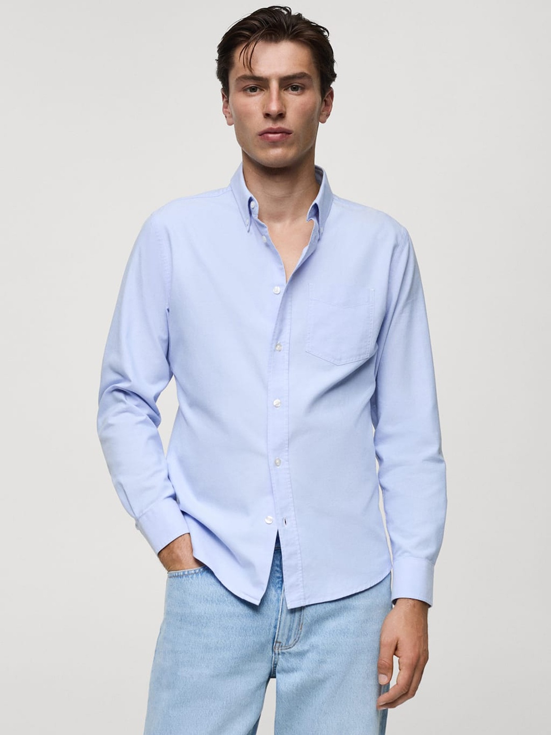 

MANGO MAN Pure Cotton Smart Casual Shirt, Blue