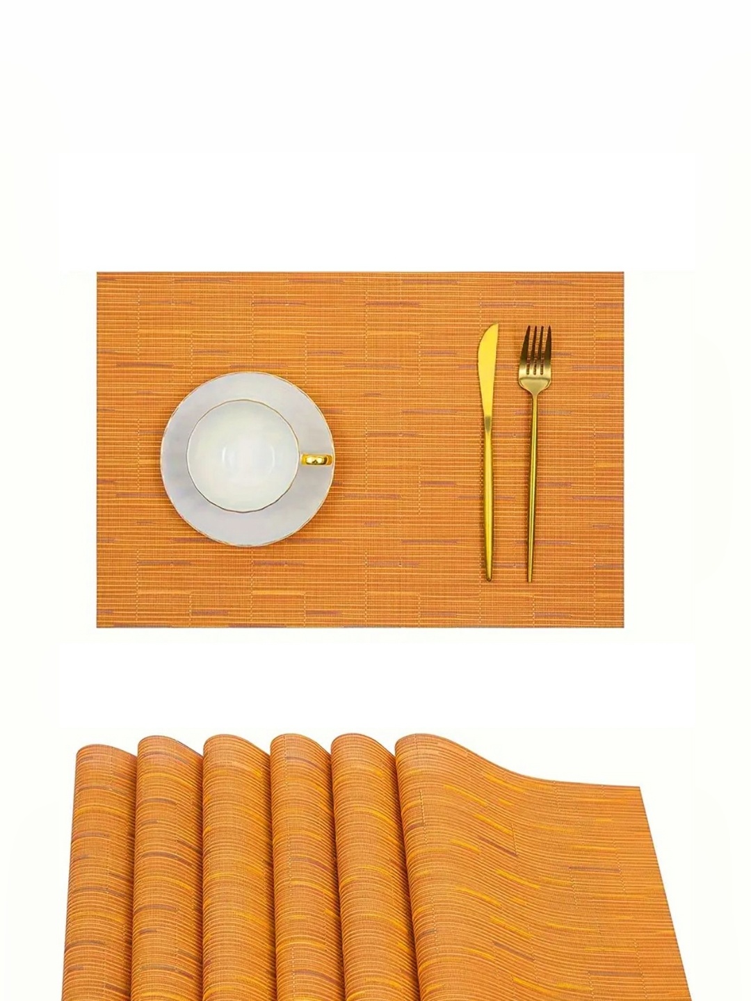 

TIED RIBBONS Orange 6 Pieces Striped Rectangle Shape Table Placemats