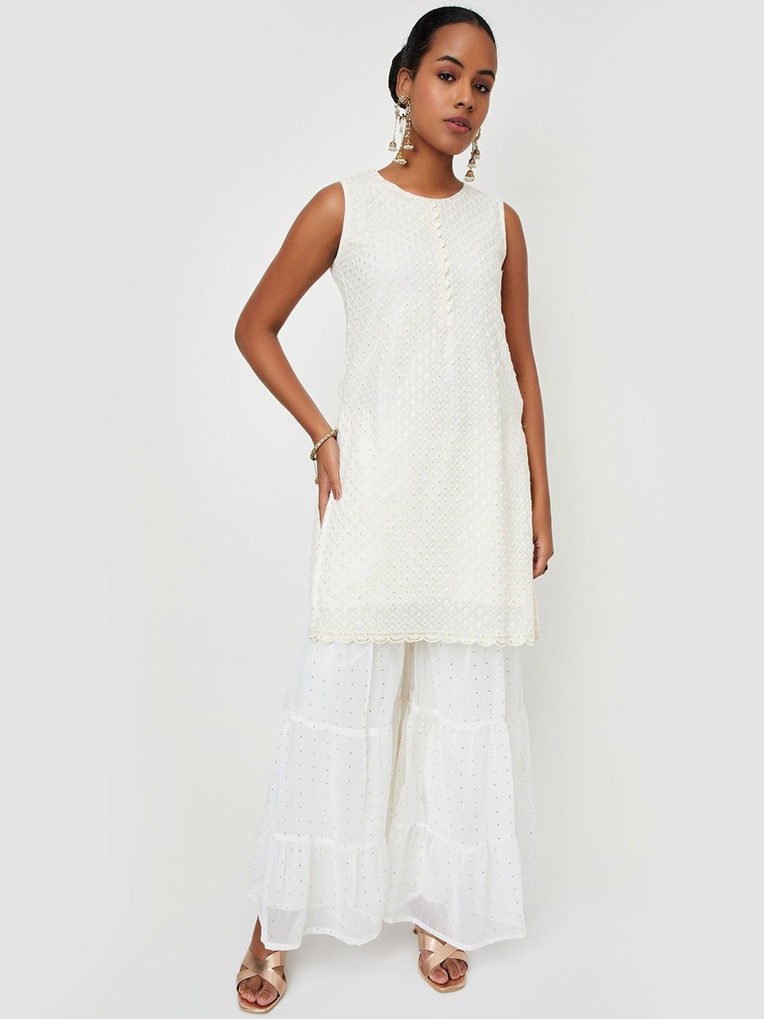 

Max x Kalki Ethnic Motifs Embroidered Sequinned Regular Straight Kurta Set, Off white