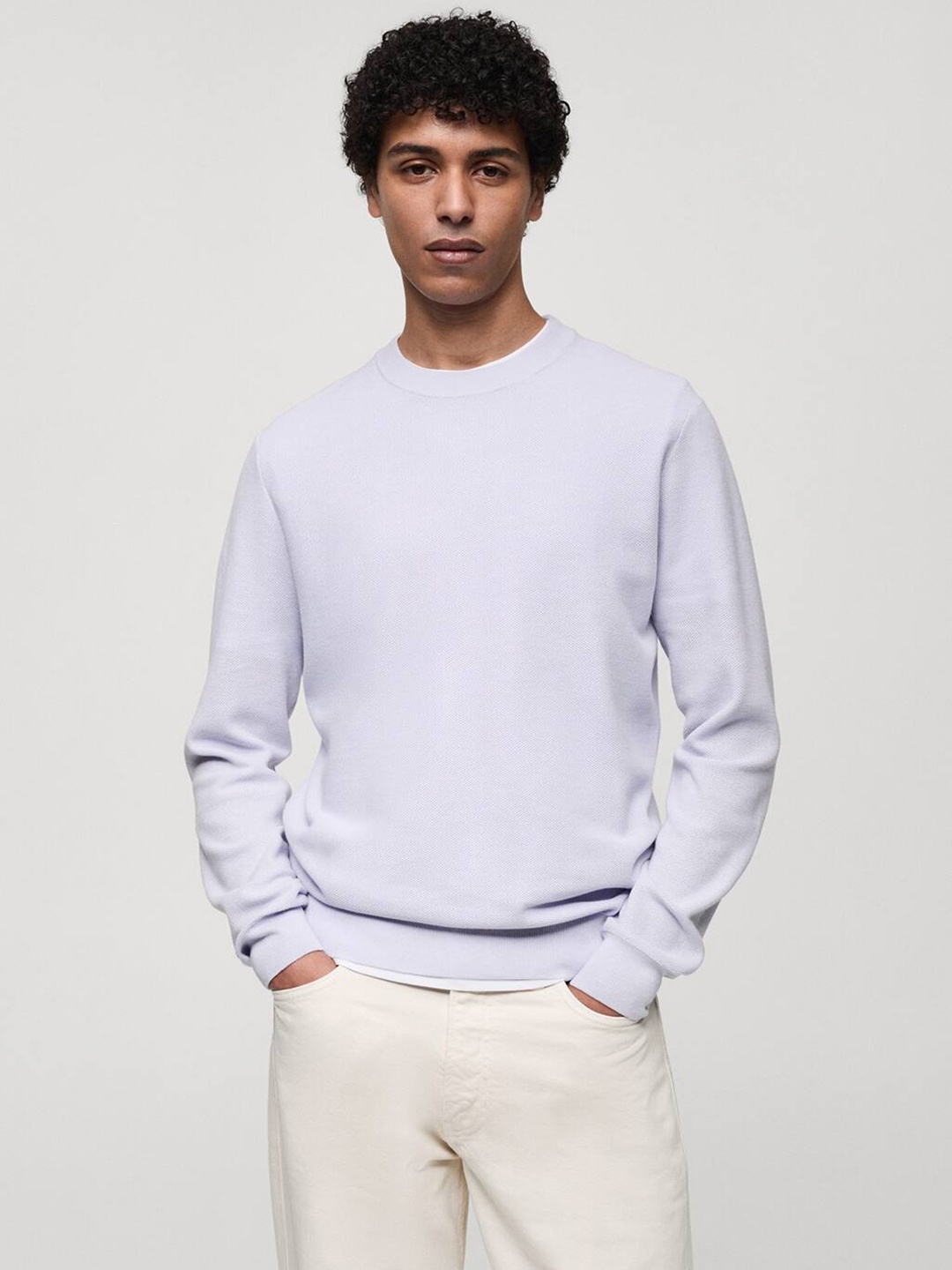 

MANGO MAN Long Sleeves Textured Sweater, Lavender