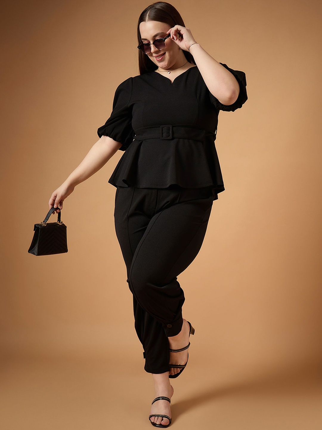 

SASSAFRAS Short Sleeve Peplum Top & Trouser Co-Ords, Black