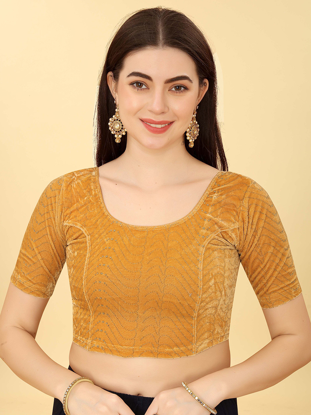 

Krimmple Women Embellished Stone and Beads Saree Blouse, Beige
