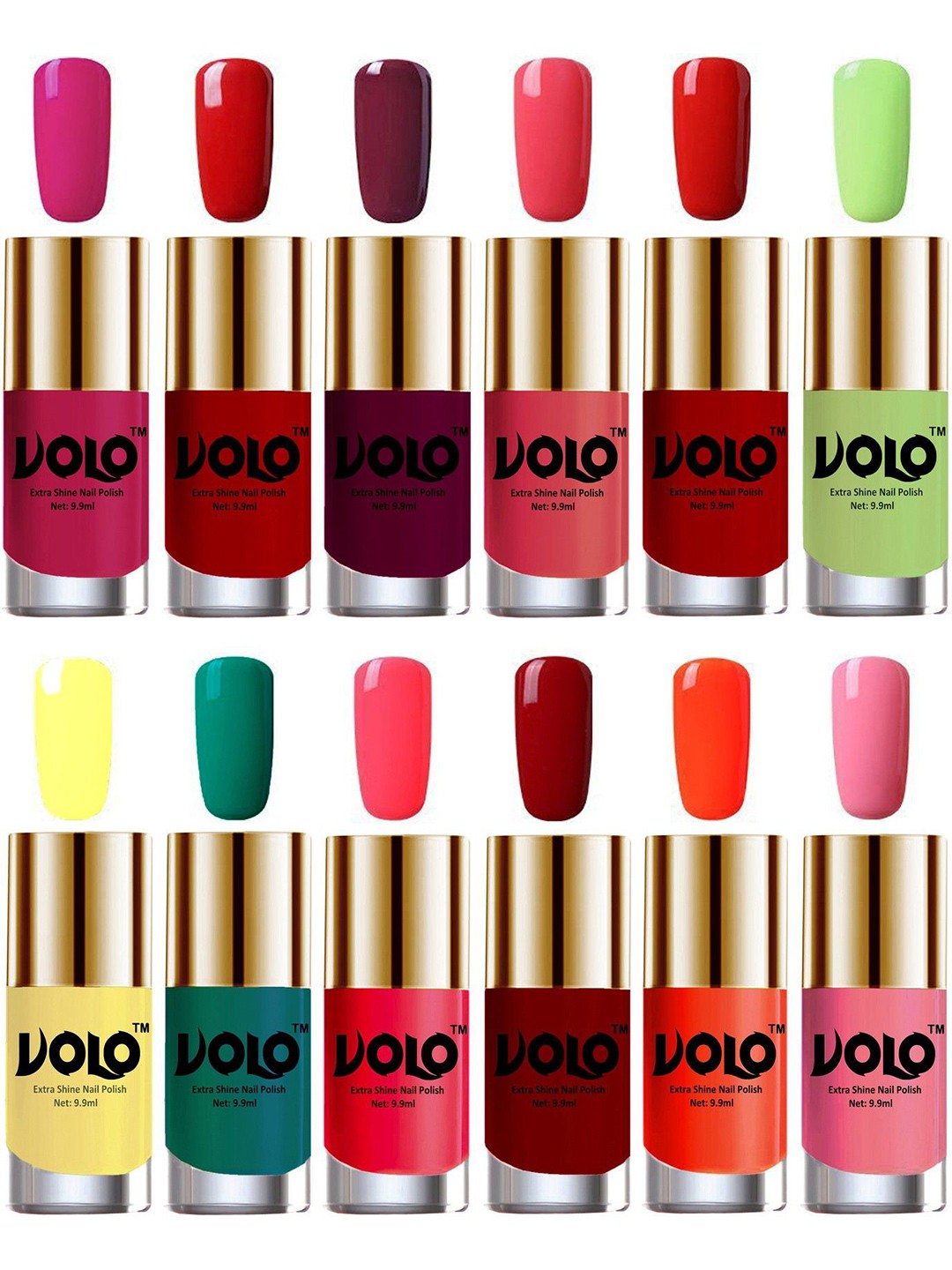 

VOLO Set Of 12 Extra Shine Vibrant Shades Combo Nail Polish- 9.9ml Each- No-190, Pink