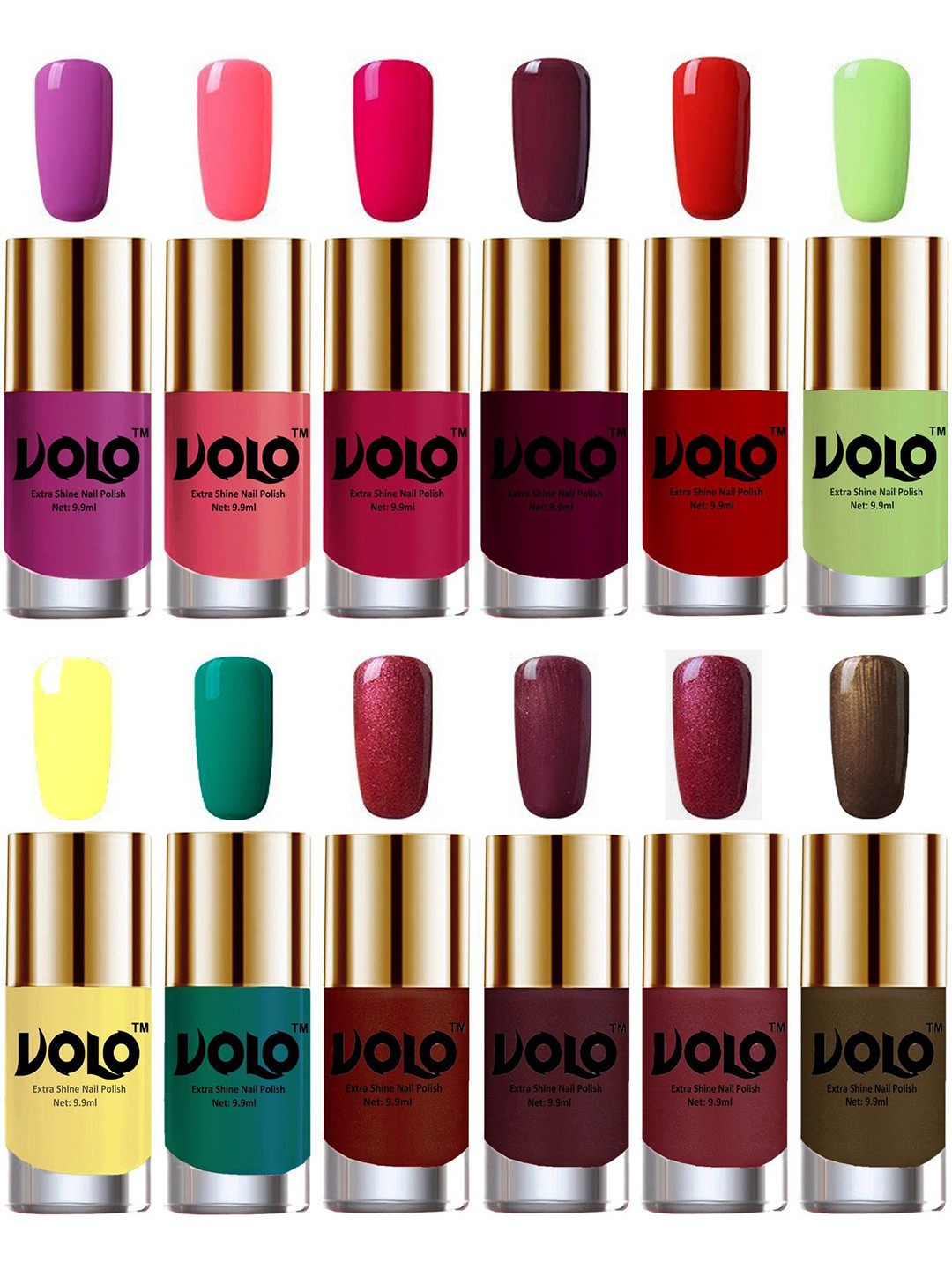 

VOLO Set Of 12 High-Shine Long Lasting Non Toxic Professional Nail Polish- 9.9ml Each, Green