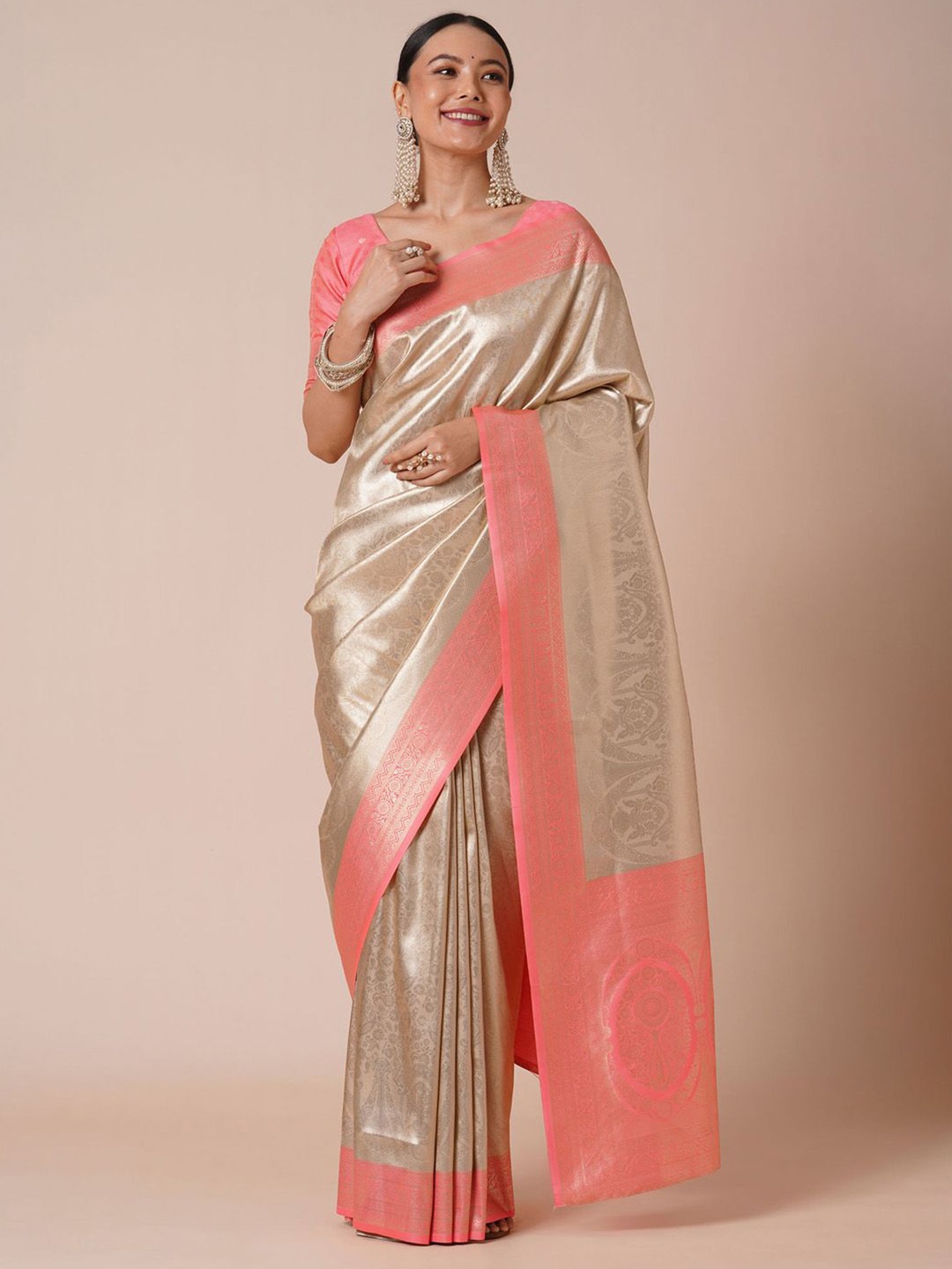 

Anouk Woven Design Zari Kanjeevaram Saree, Cream