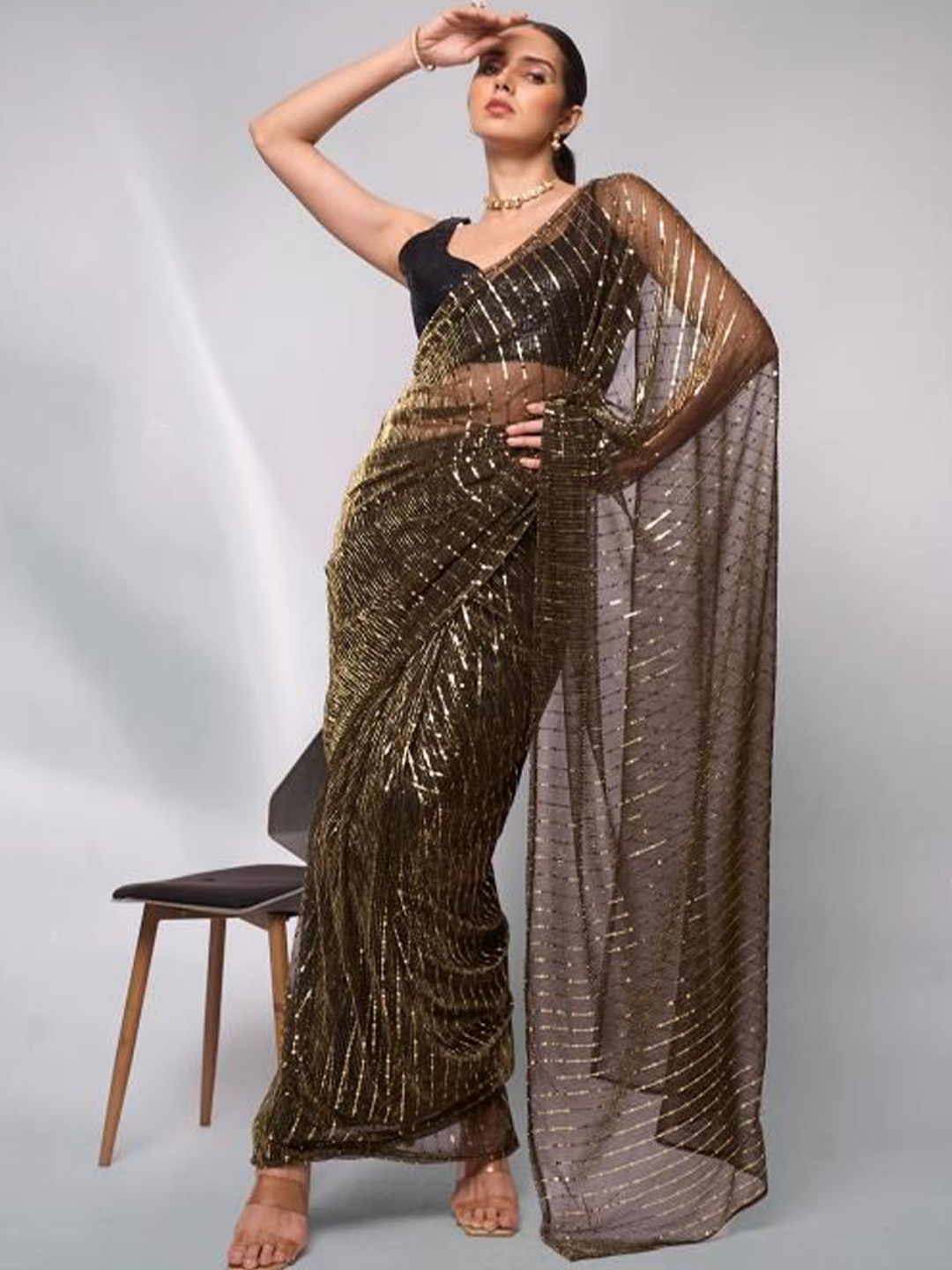 

Kalista Embellished Sequinned Ready to Wear Saree, Metallic
