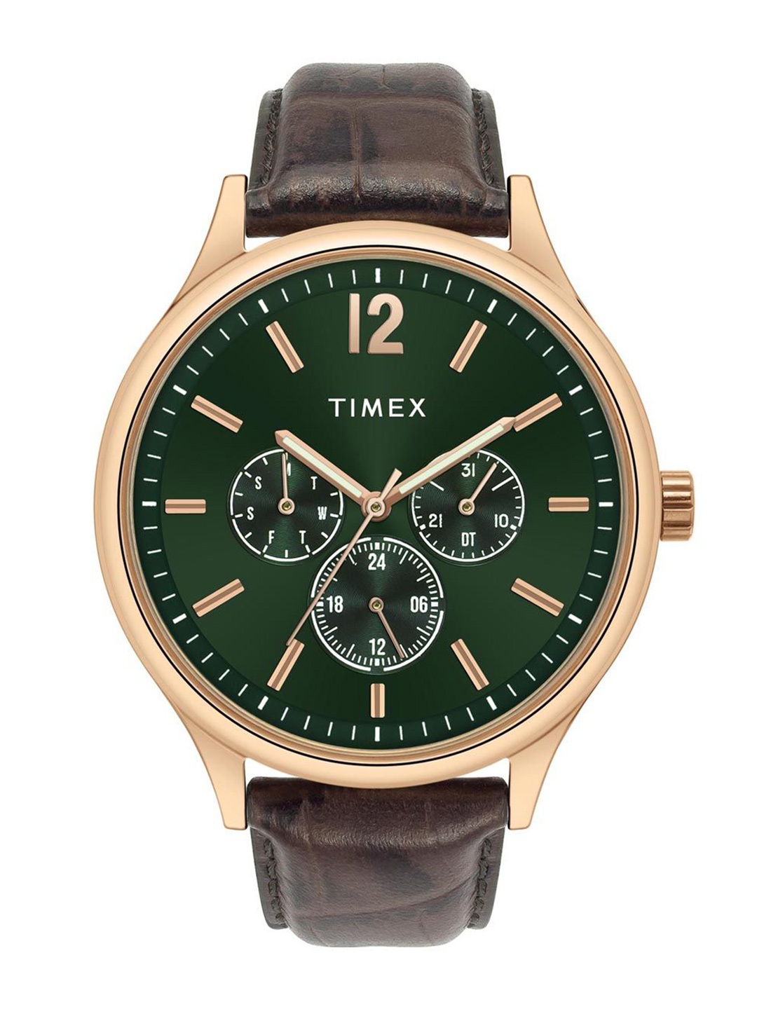 

Timex Men Brass Dial & Leather Textured Straps Analogue Multi Function Watch TWEG18434, Brown