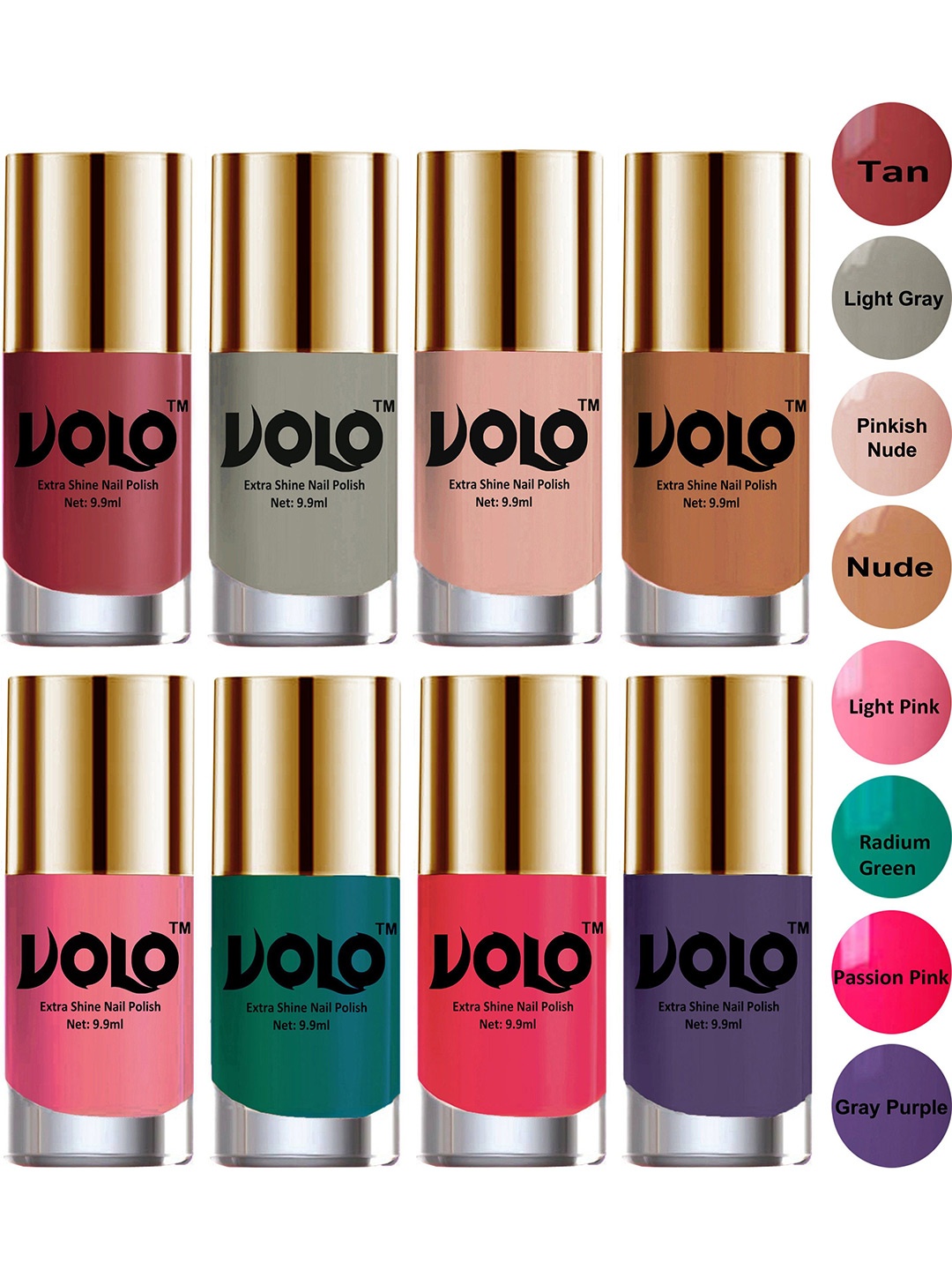 

VOLO Set Of 8 New Look Extra Lasting Nail Polish - 10 ml Each-Combo-No-25, Multi