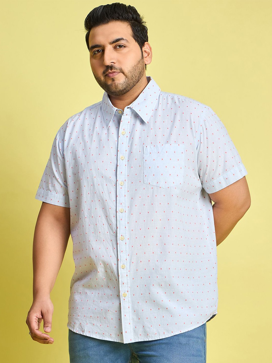 

bigbanana Men Polka Dot Opaque Printed Casual Shirt, Blue