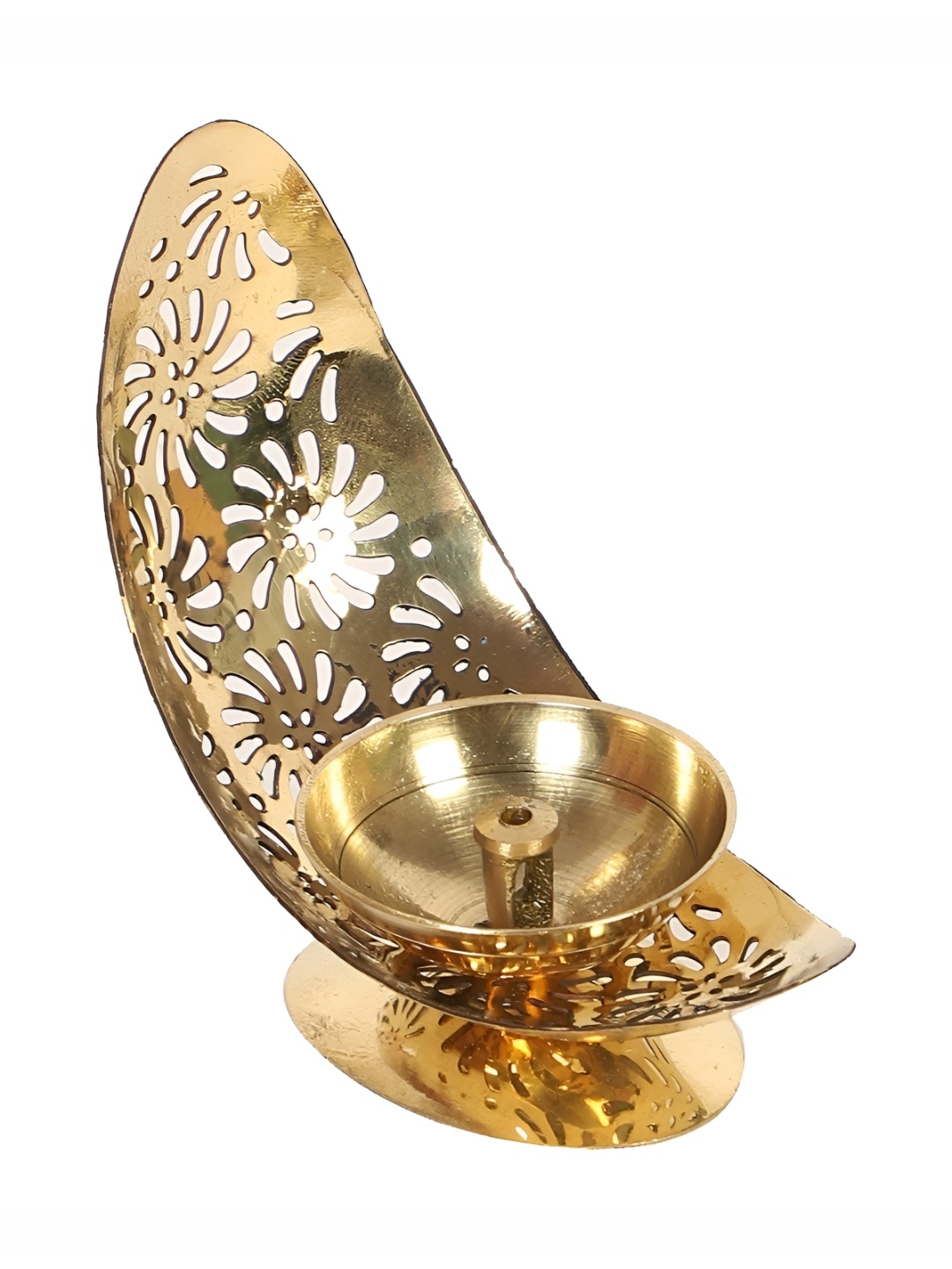 

Amaya Decors Textured Moon Shape Brass Incense Stick Holder, Gold