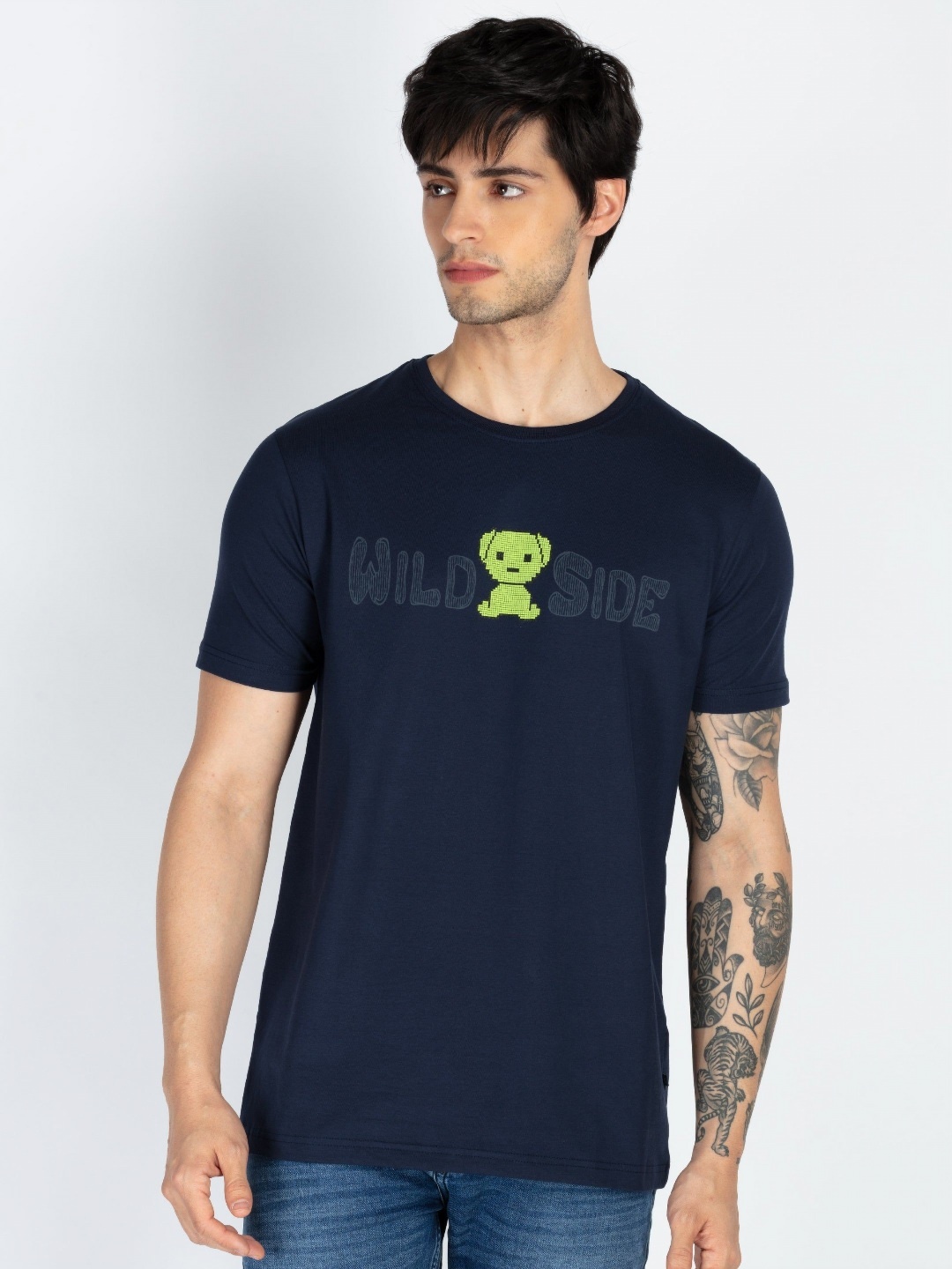 

Status Quo Men Graphic Printed Round Neck Cotton T-shirt, Navy blue