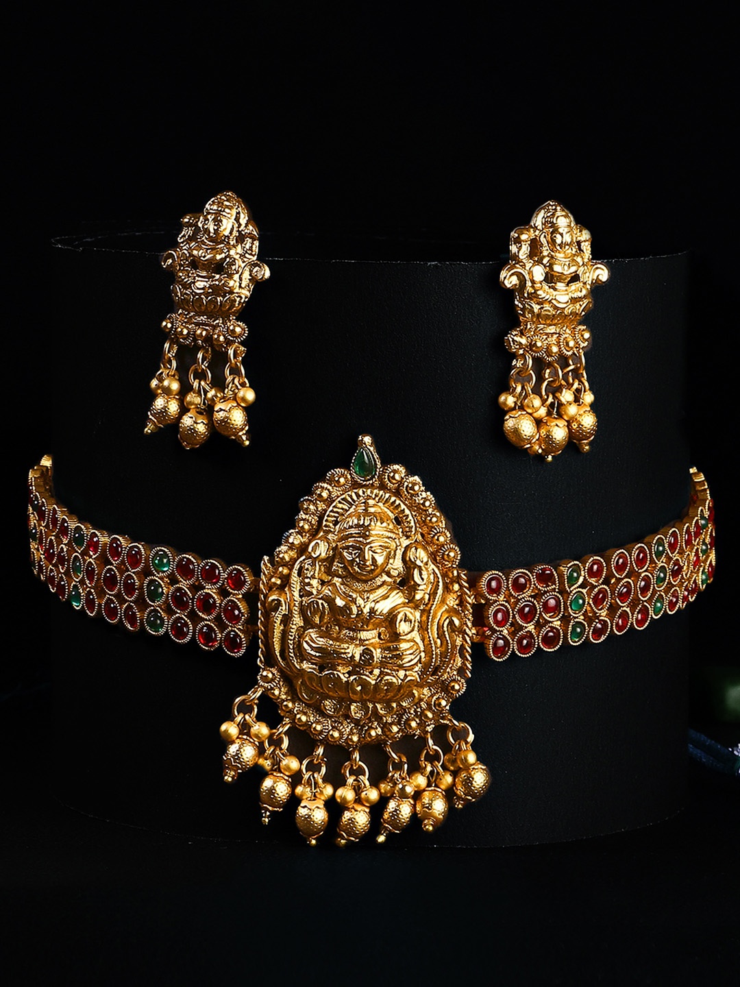 

Adwitiya Collection Gold-Plated Stones Studded Lakshmi God Jewellery Set