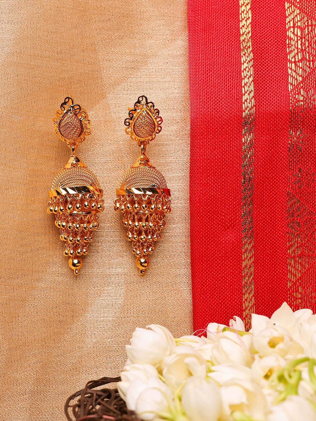 

Mirraw Gold-Plated Dome Shaped Jhumkas