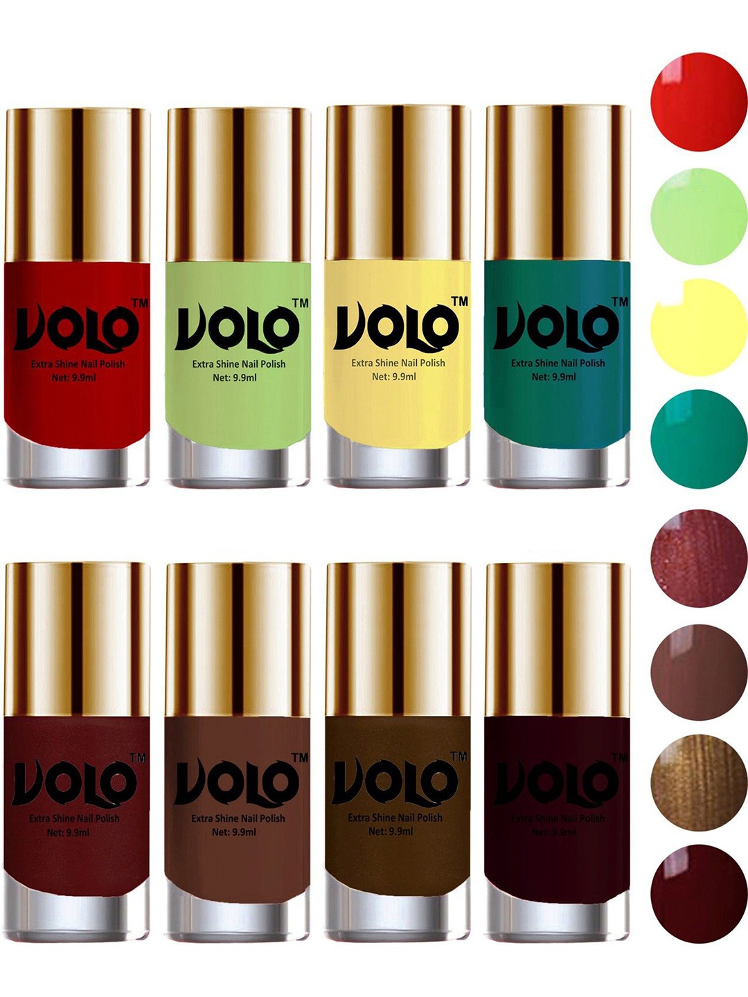 

VOLO Set Of 8 Extra Shine Nail Polish 9.9 ml Each Combo 73, Orange