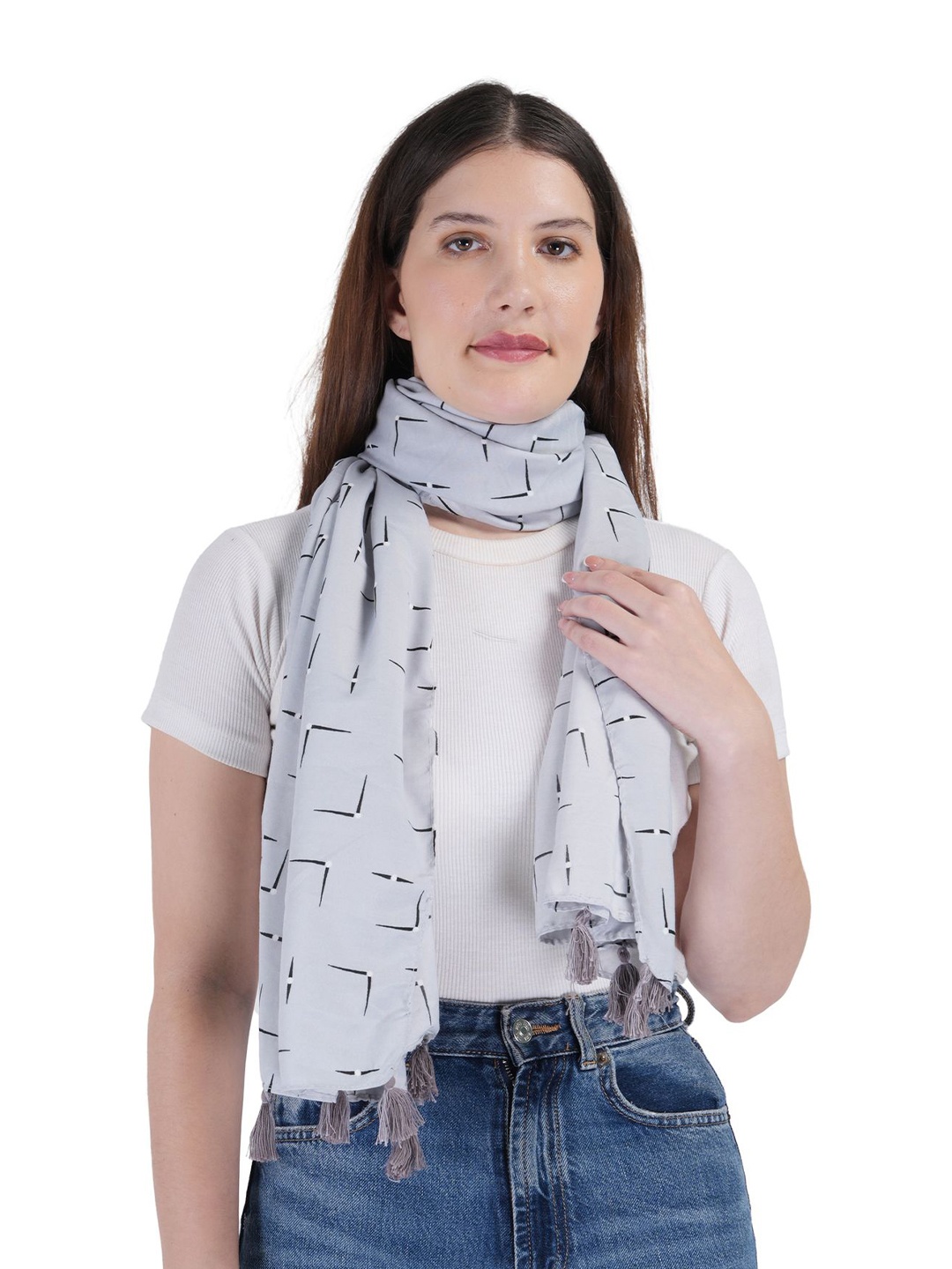 

TEEMOODS Women Printed Scarf, Grey