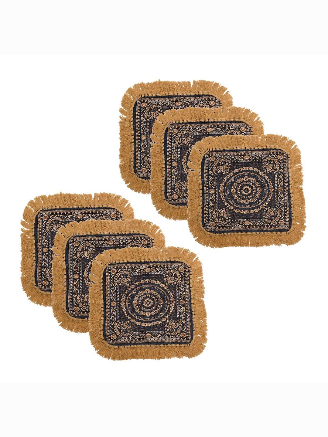 

Kuber Industries Grey & Gold Toned 6 Pieces Printed pooja Mats