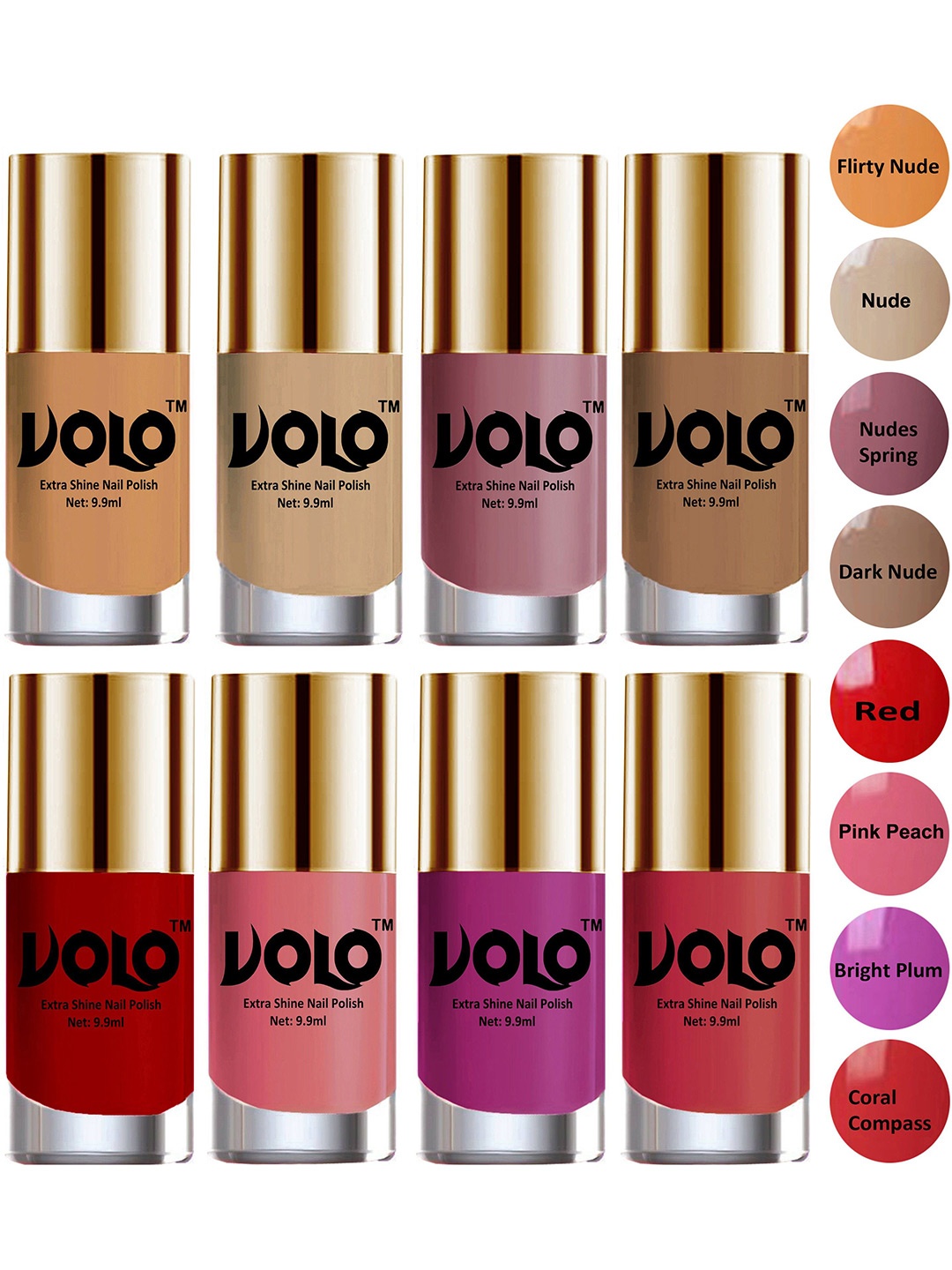 

VOLO Set Of 8 New Look Extra Lasting Nail Polish - 9.9 ml Each - Combo-No-10, Multi