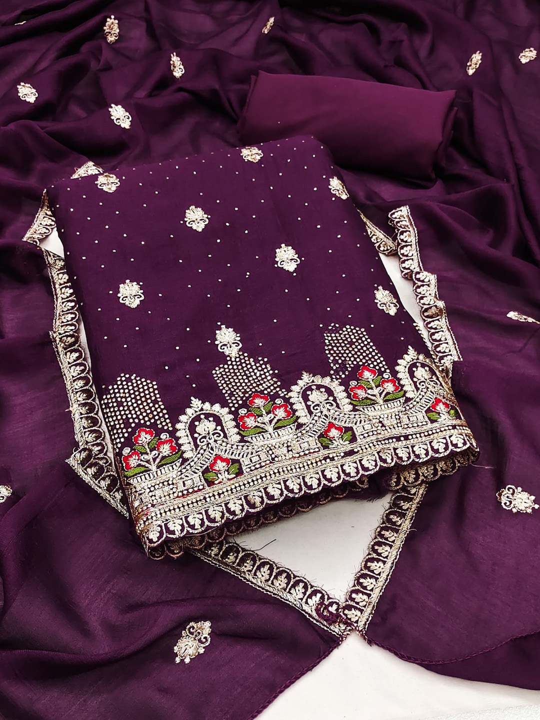 

LeeliPeeri Designer Embroidered Unstitched Dress Material, Purple