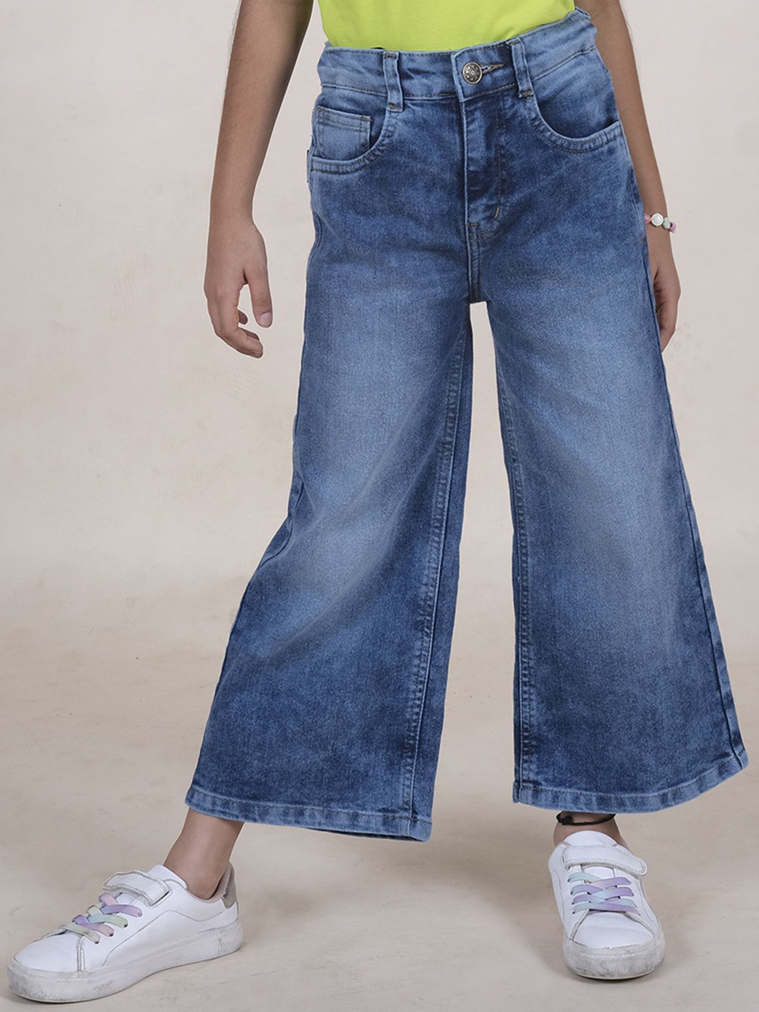 

KiddoPanti Girls Jean Flared Heavy Fade Stretchable Jeans, Blue