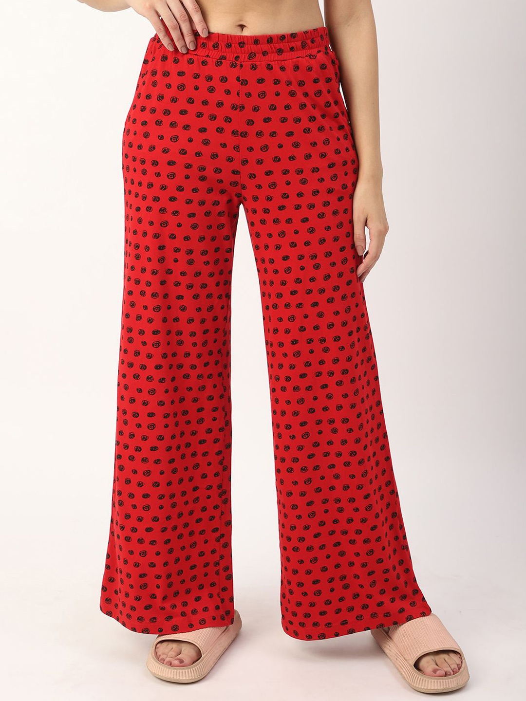 

Mystere Paris Women Printed Cotton Mid-Rise Lounge Pants, Red