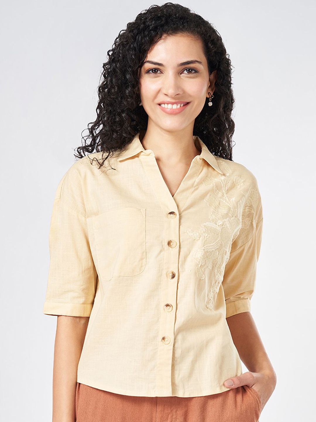

Honey by Pantaloons Pure Cotton Shirt Style Top, Beige