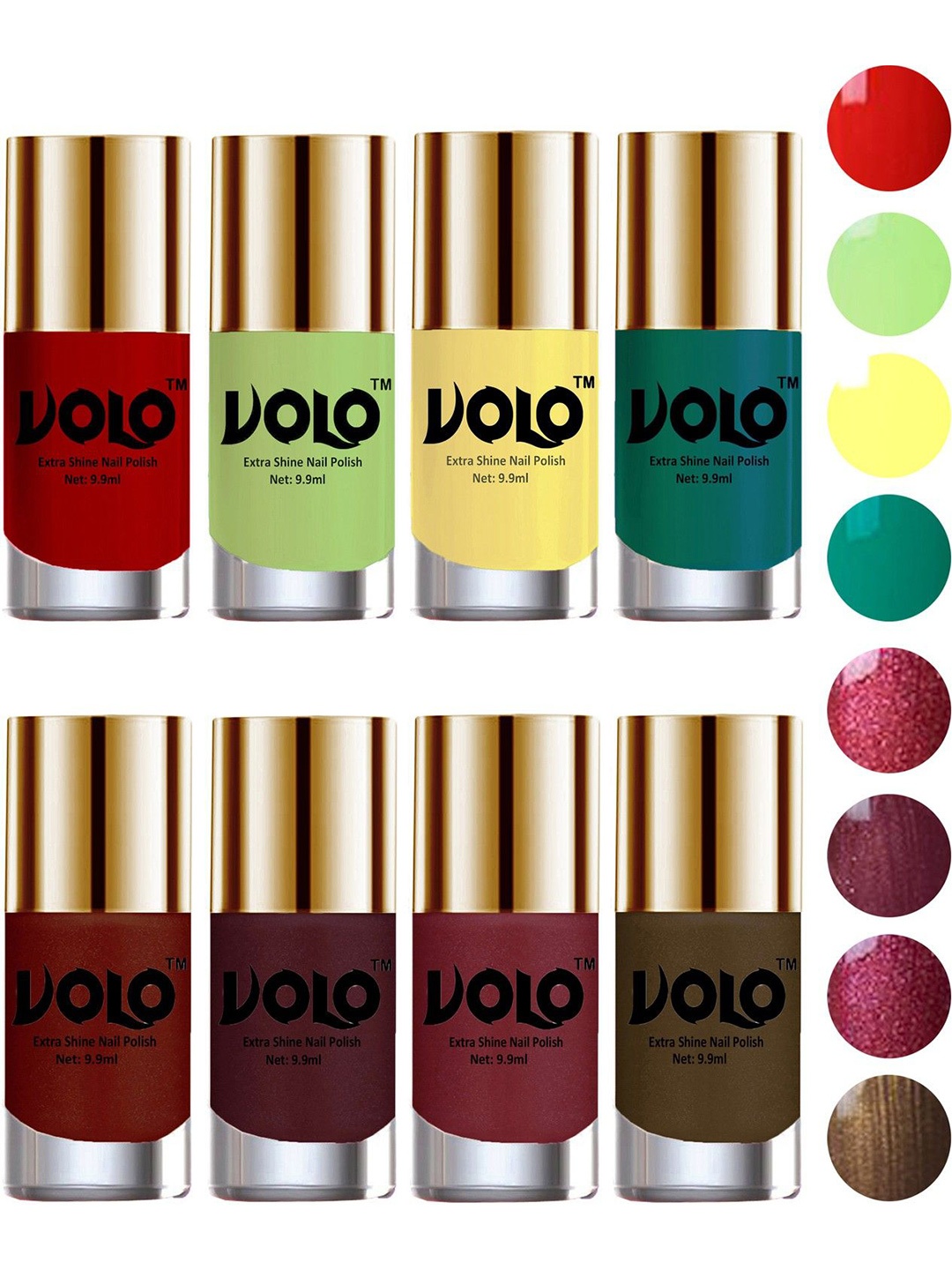 

VOLO Set Of 8 High-Shine Professional Nail Polish-9ml Each-Combo No-66, Multi