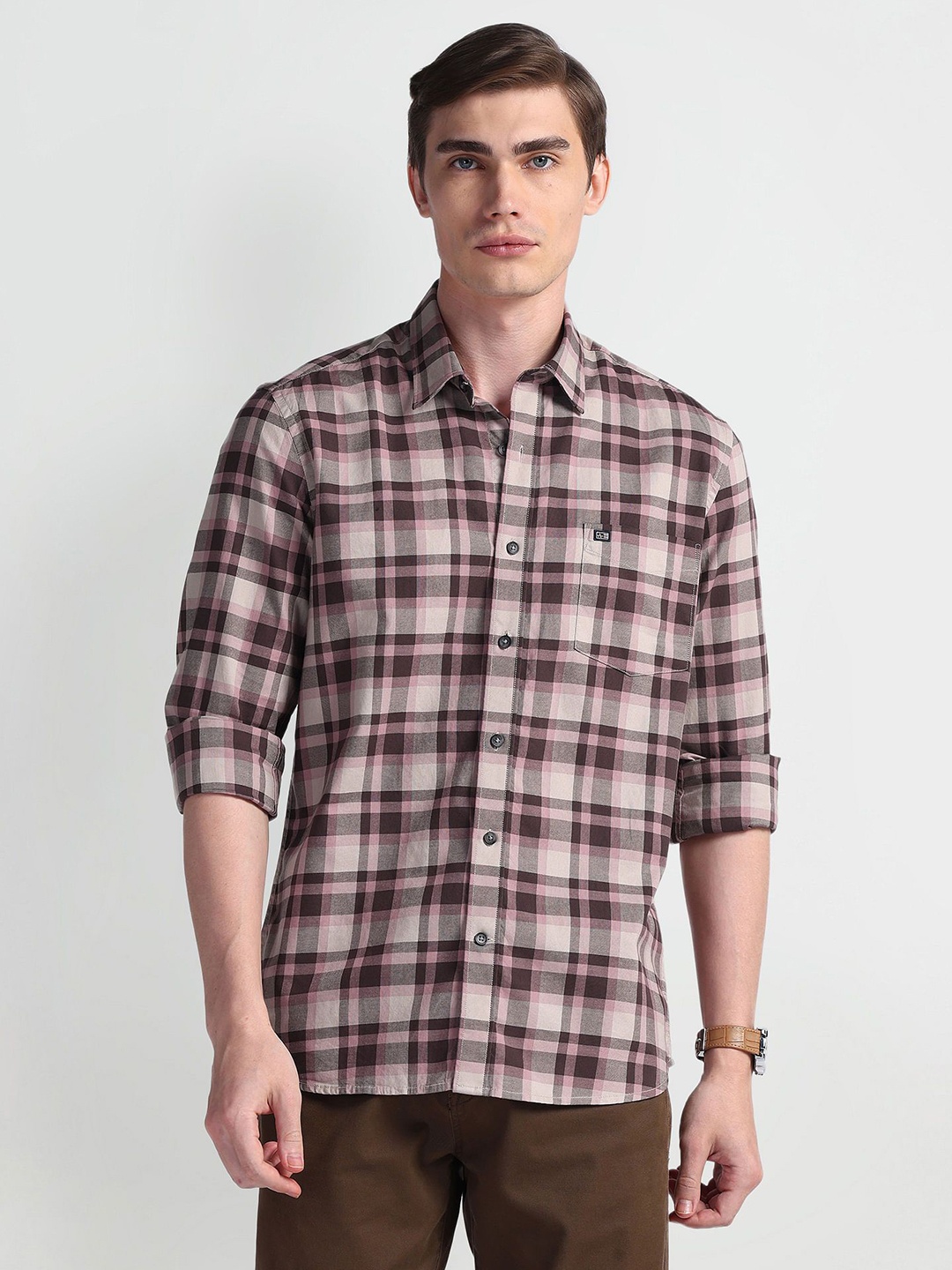

Arrow Sport Men Slim Fit Tartan Checks Opaque Checked Casual Shirt, Pink