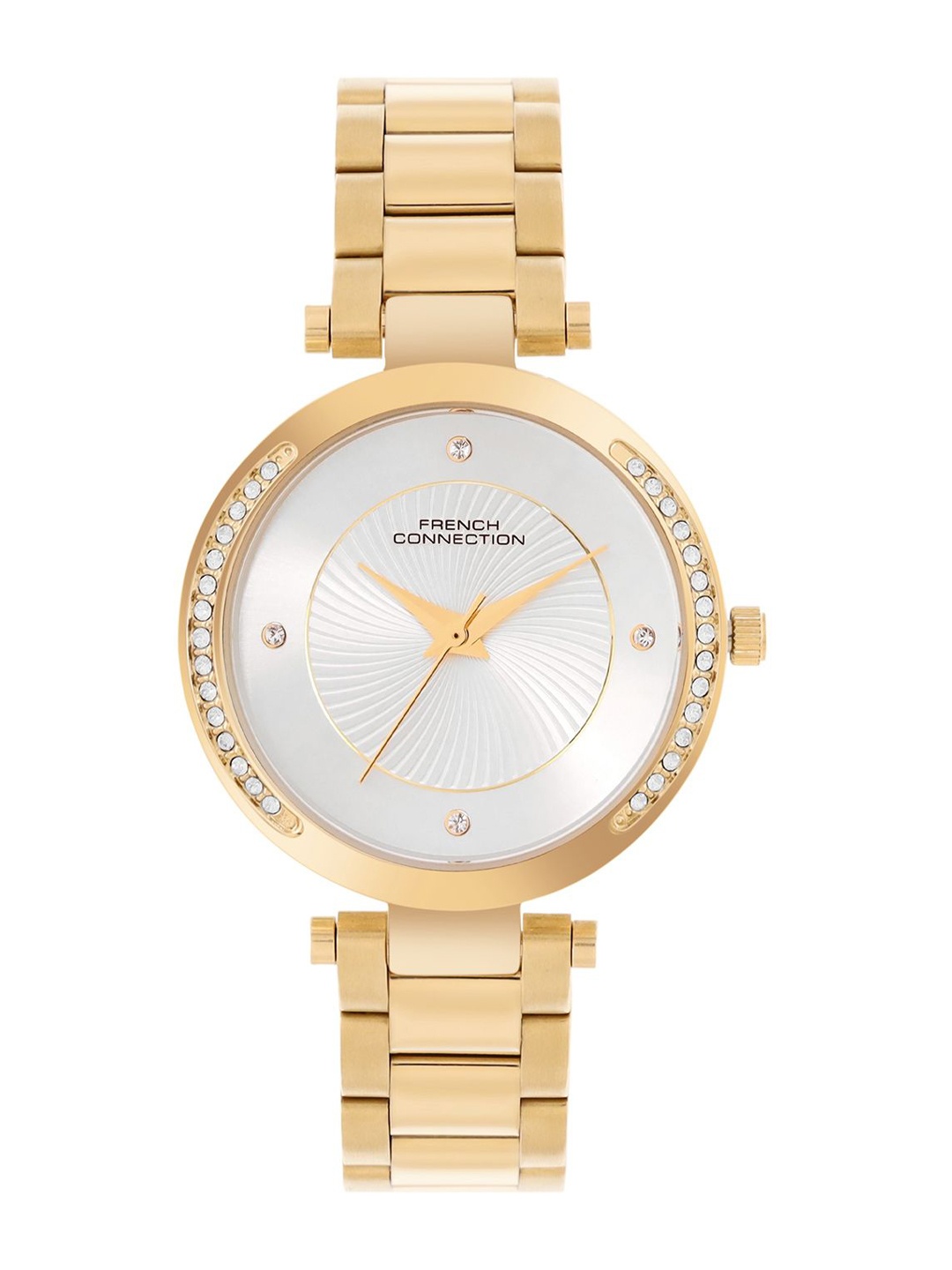 

French Connection Women Embellished Dial & Stainless Steel Bracelet Style Straps Analogue Watch FCH07GM, Silver