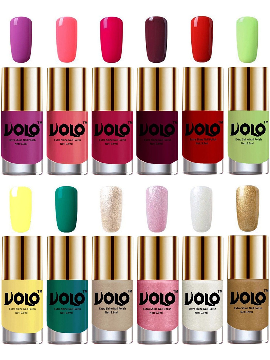 

VOLO Set Of 12 Luxury Super Shine Nail Polish - 10 ml Each-Combo-No-66, Multi