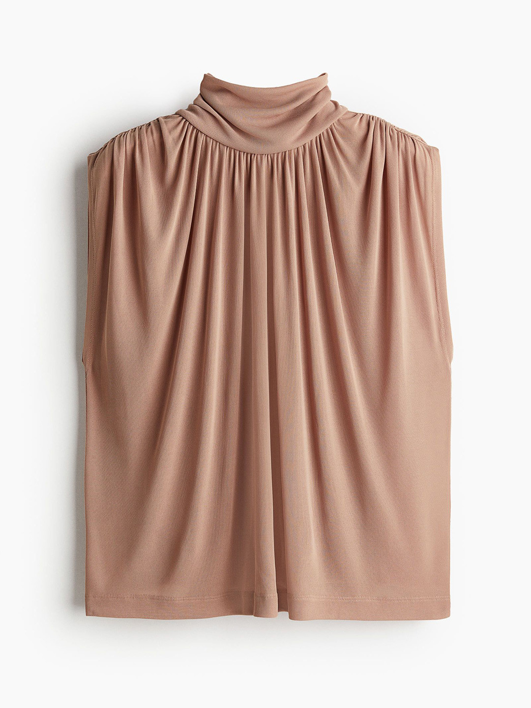 

H&M Loose Fit Sleeveless Turtleneck Top, Beige