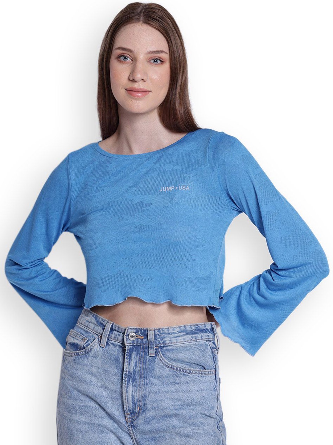 

JUMP USA Flared Sleeve Chiffon Crop Top, Blue