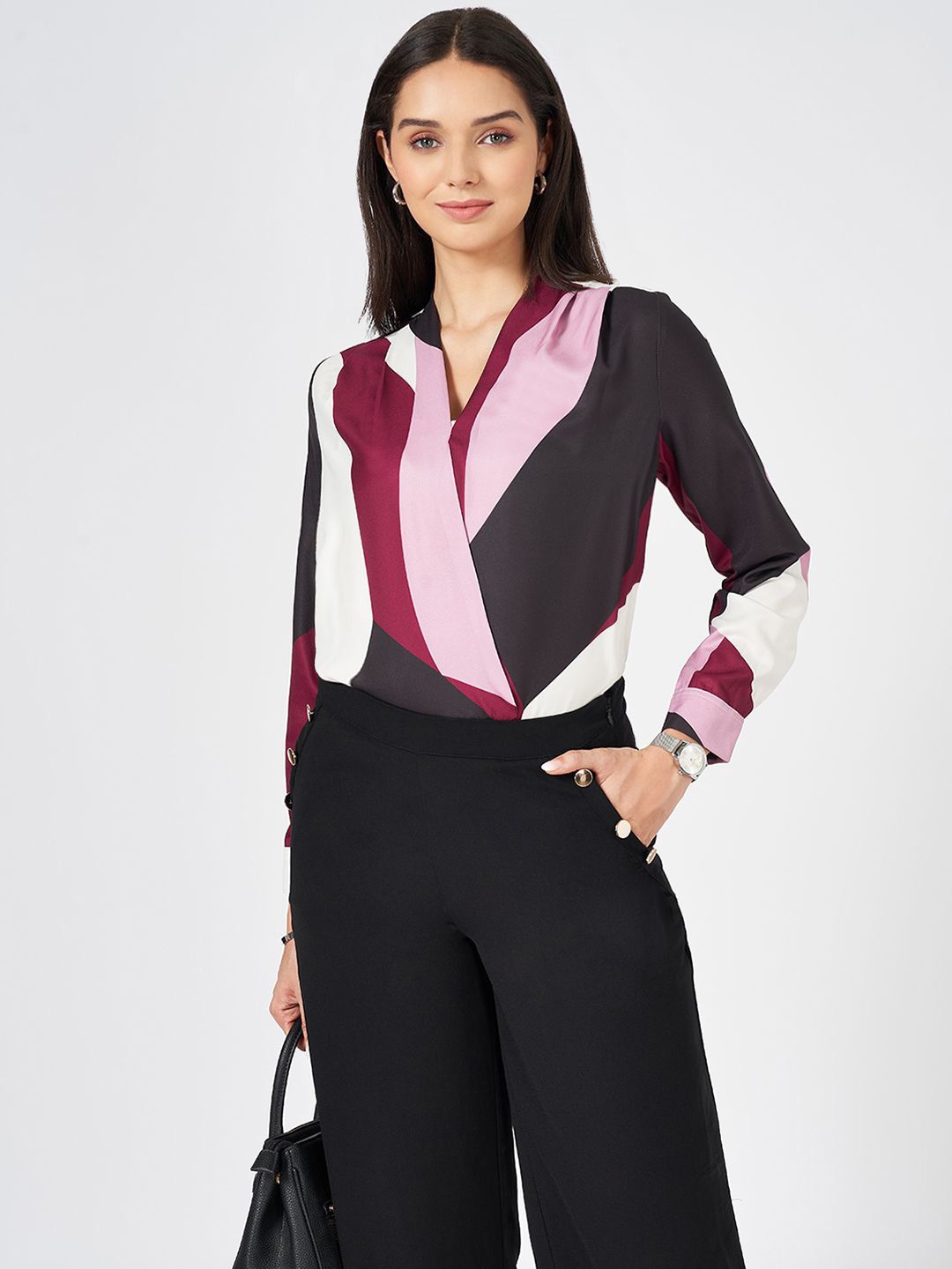 

Annabelle by Pantaloons Women Abstract Printed Round Neck Top, Purple