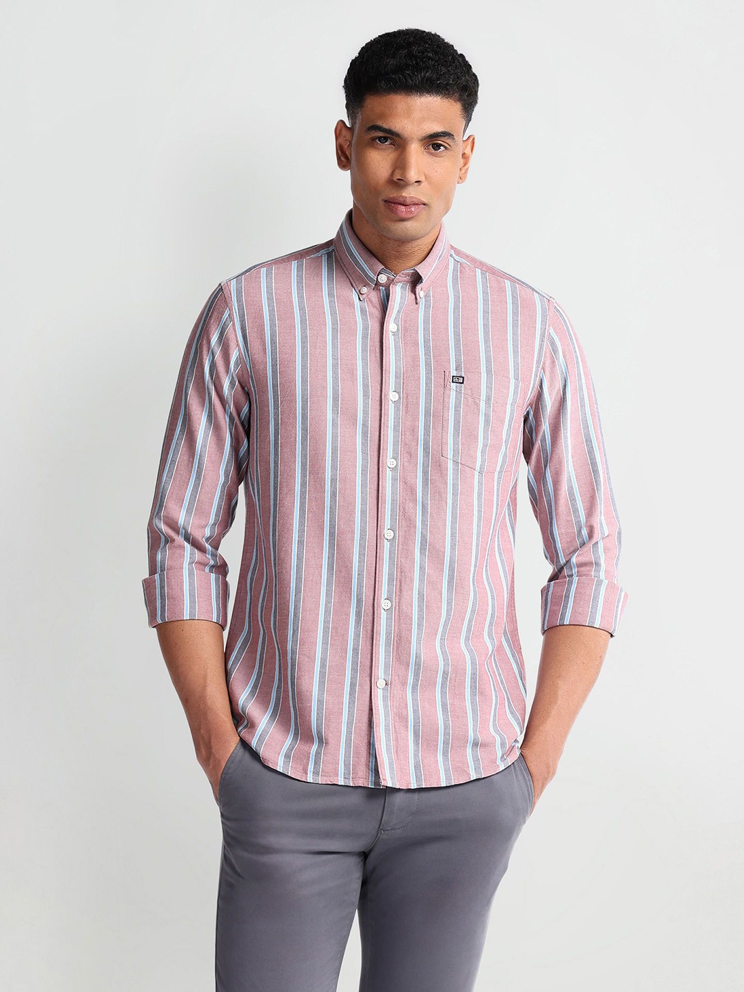

Arrow Sport Men Slim Fit Opaque Striped Casual Shirt, Red