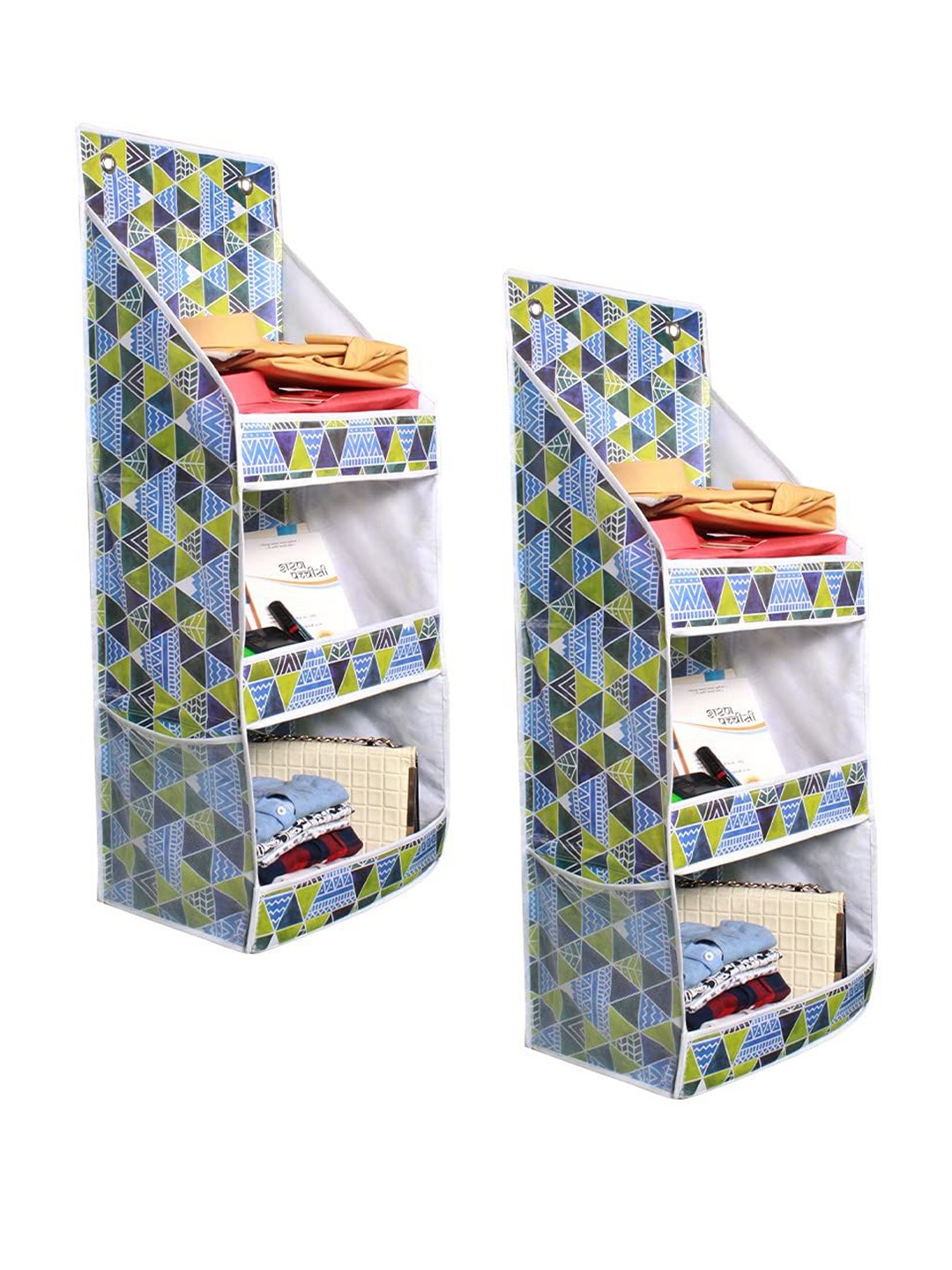

prettykrafts Blue & Green 2 Pieces Printed Reusable Multi-Utility Organisers