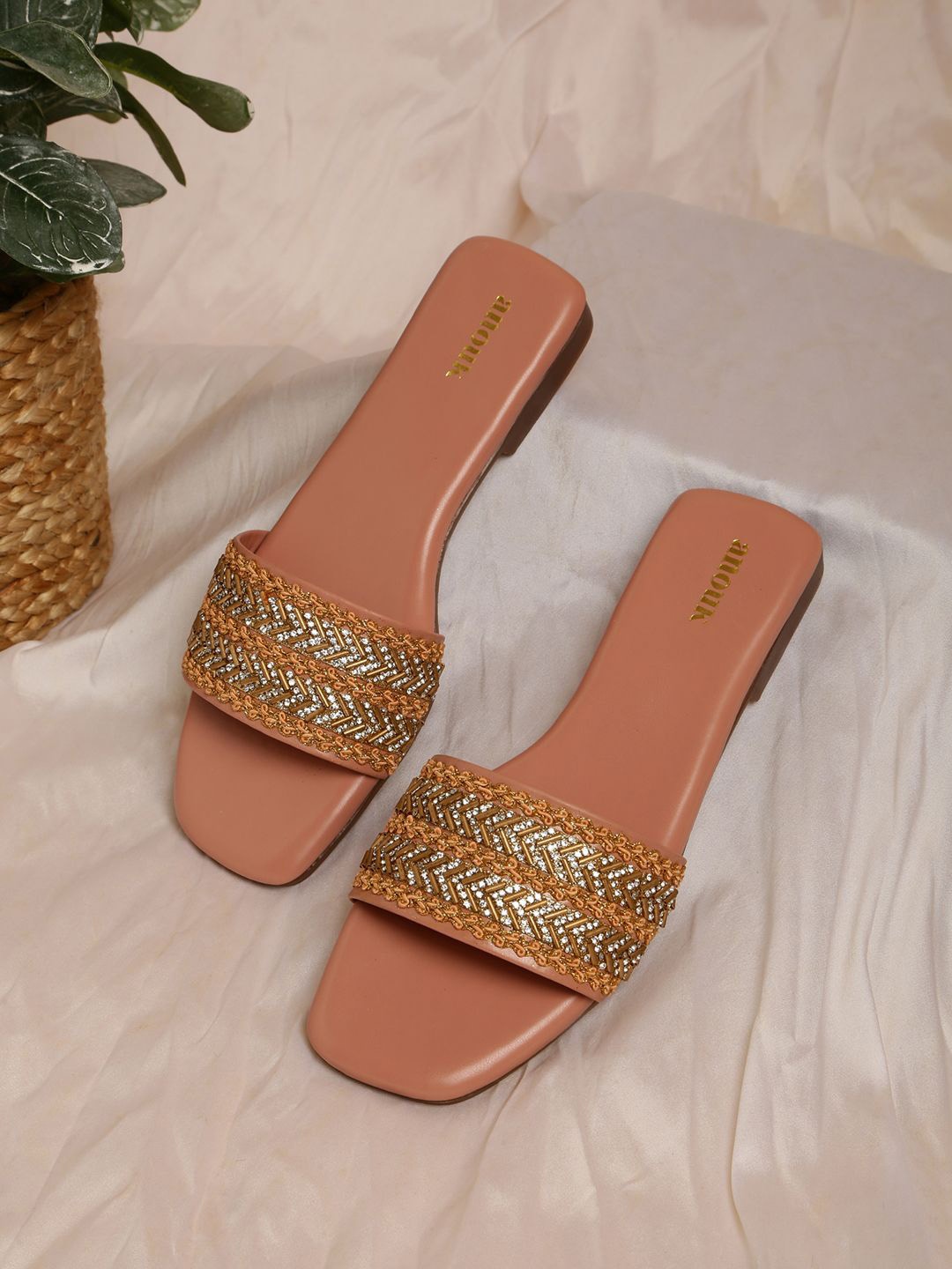 

Anouk Women Ethnic Embellished Open Toe Flats, Peach
