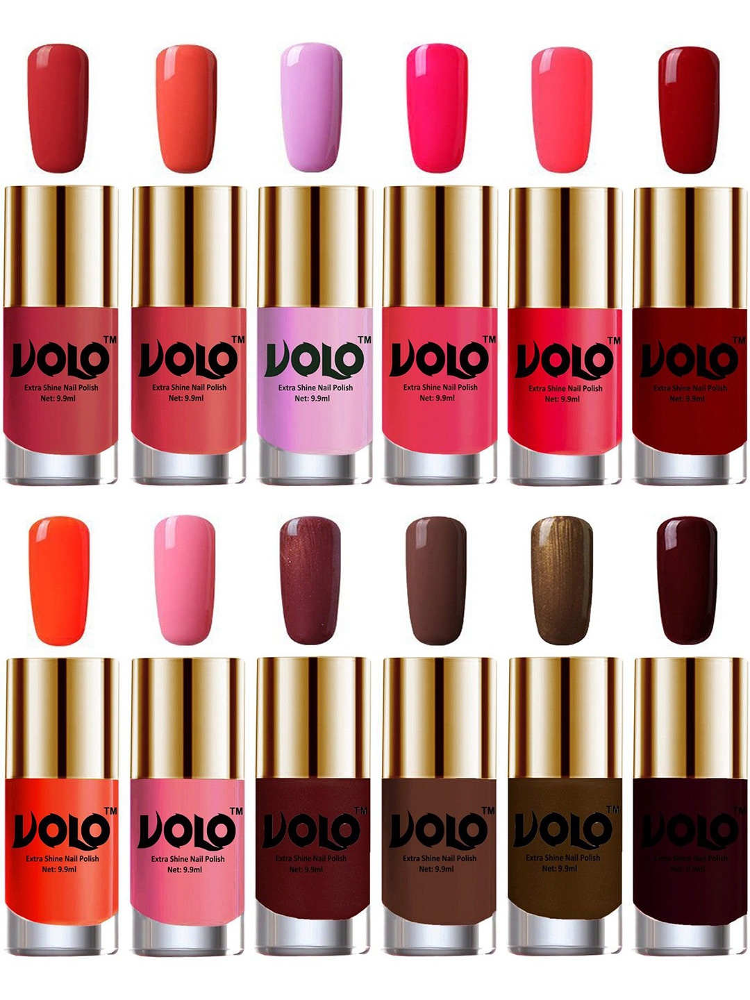 

VOLO Set Of 12 Extra Shine Nail Polish 9.9 ml Each Combo 279, Coral