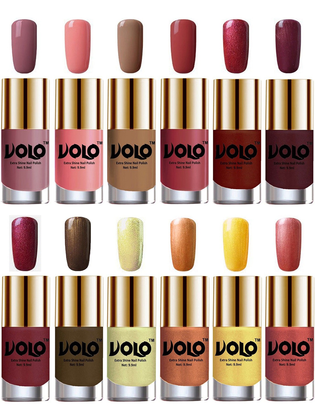 

VOLO Set Of 12 Luxury Super Shine Nail Polish - 9.9 ml Each - Combo-No-212, Nude