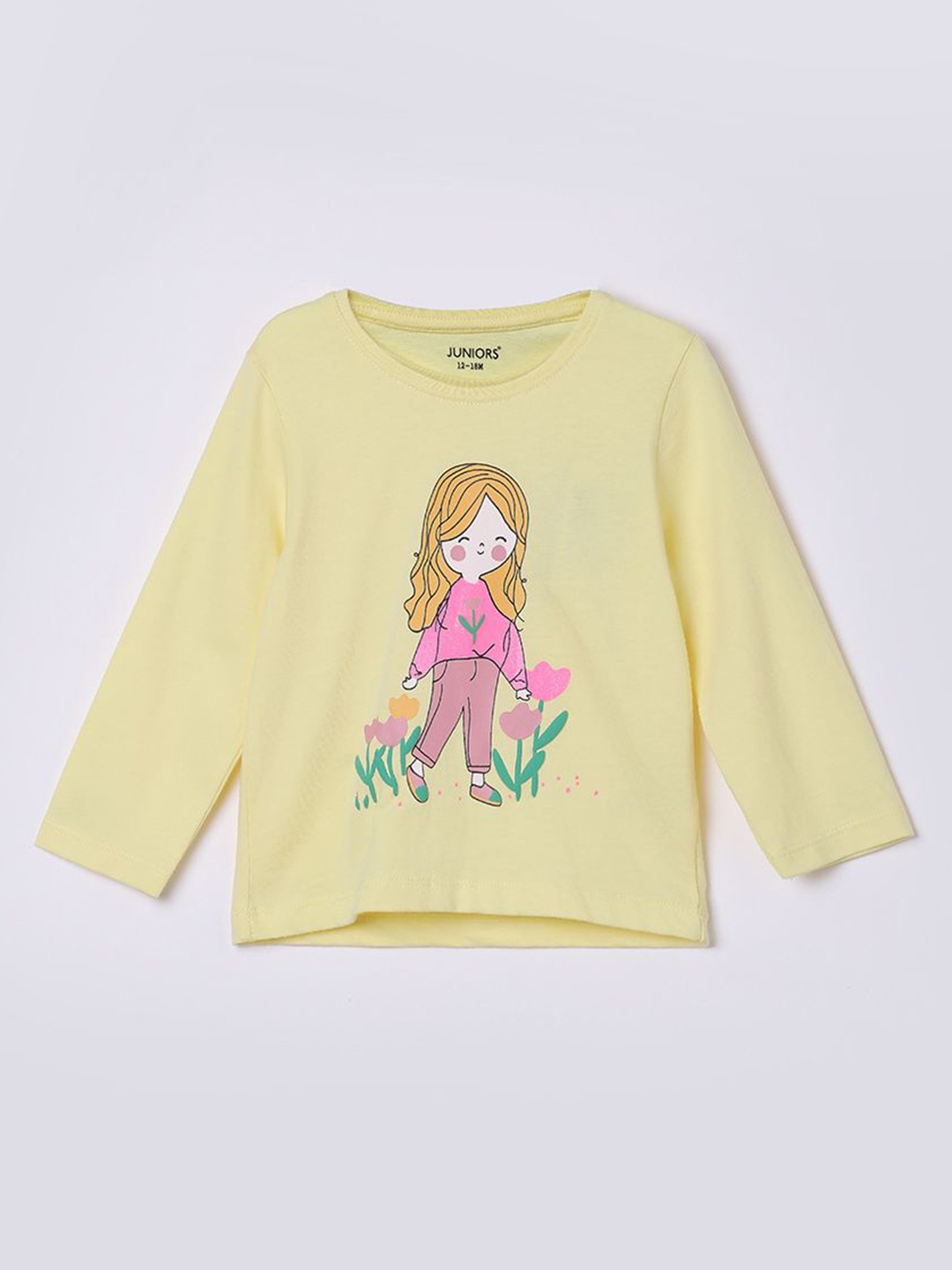

Juniors by Lifestyle Girls Graphic Printed Round Neck Cotton T-shirt, Yellow