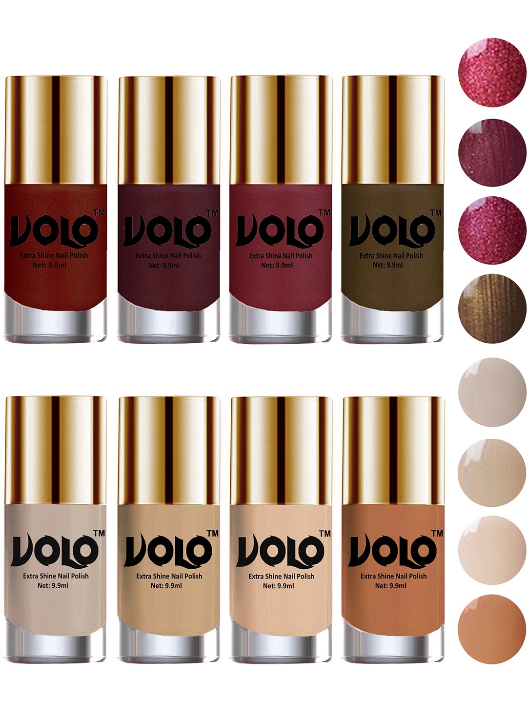 

VOLO Set Of 8 Extra Shine Nail Polish- 9.9ml Each- Combo-No-04, Multi