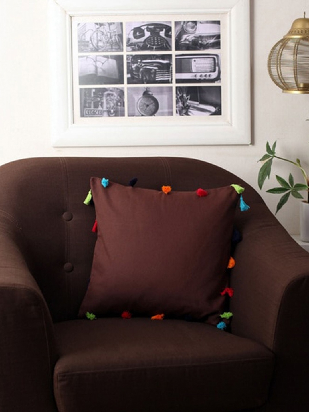 

Lushomes Brown & Red Cotton Square Cushion Cover