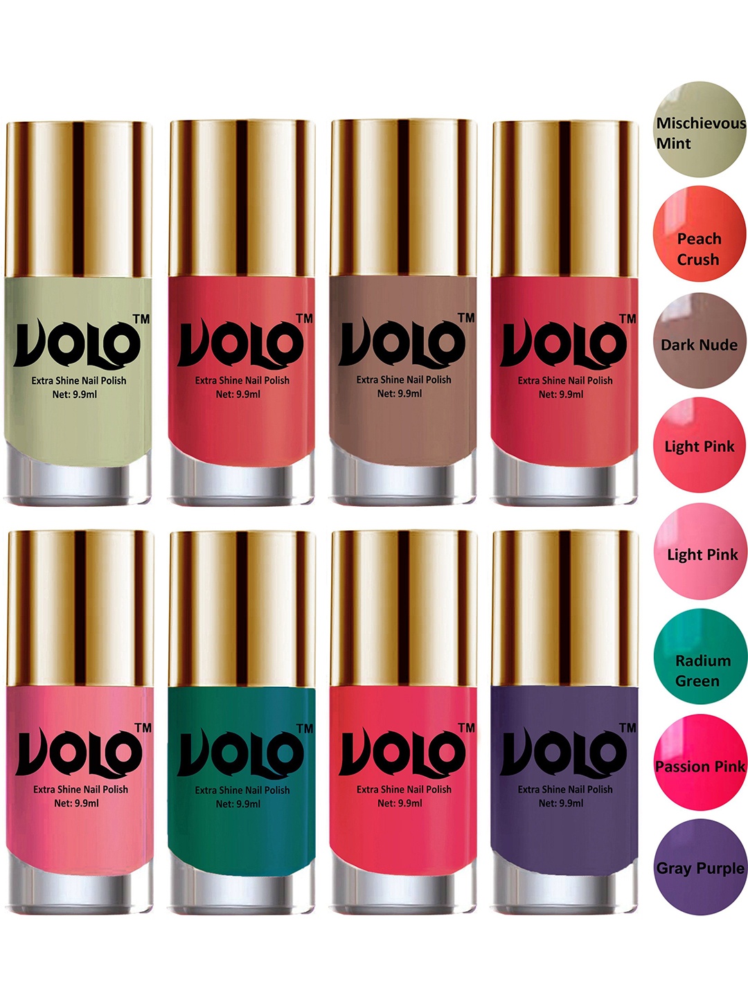 

VOLO Set Of 8 High-Shine Long Lasting Professional Nail Polish-9ml Each-Combo No-04, Multi