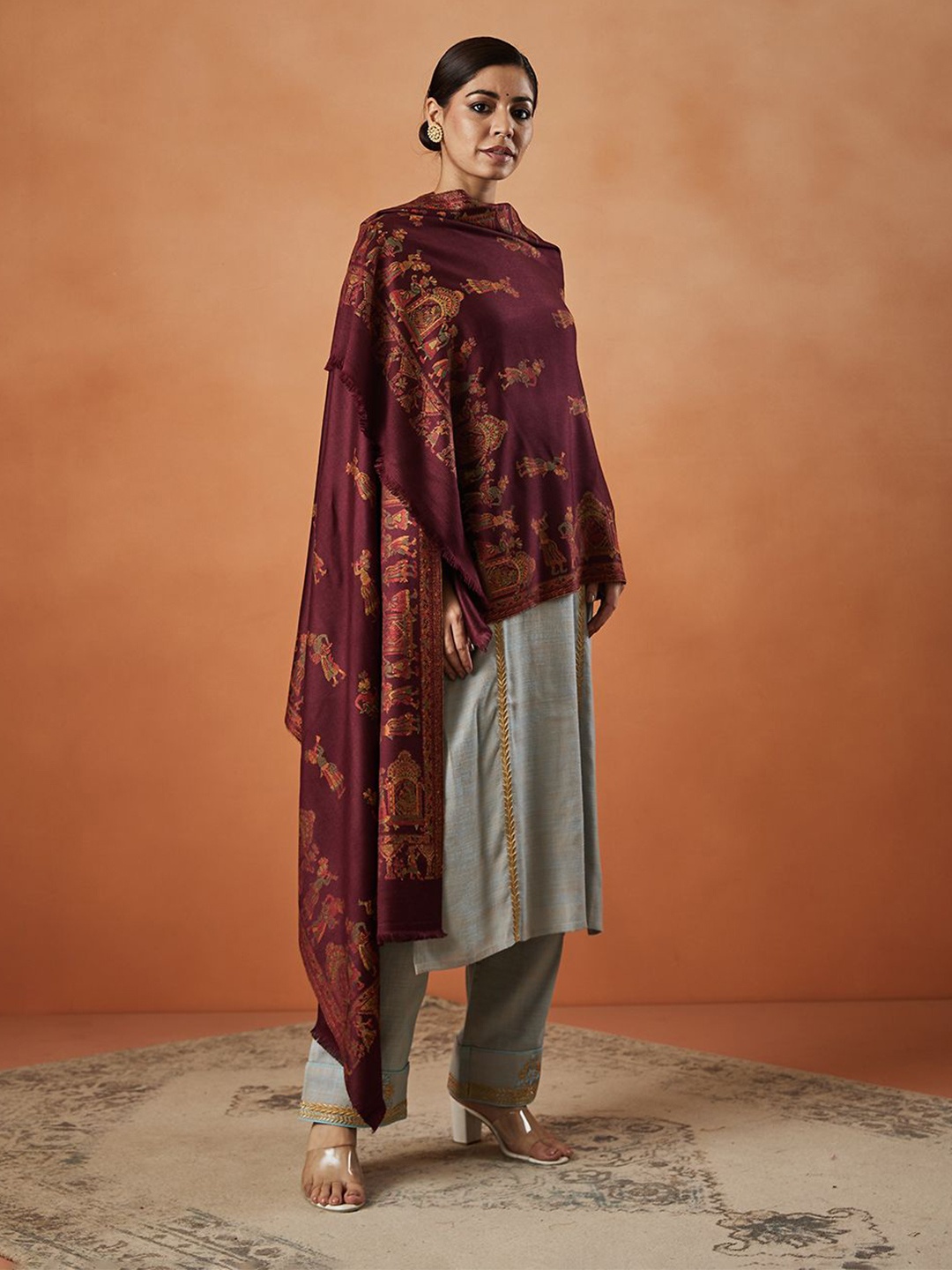 

Pashmoda Women Woven Design Stole, Purple