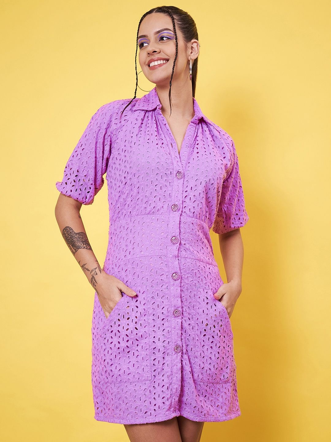 

Kannan Women A-Line Shirt Collar Dress, Lavender