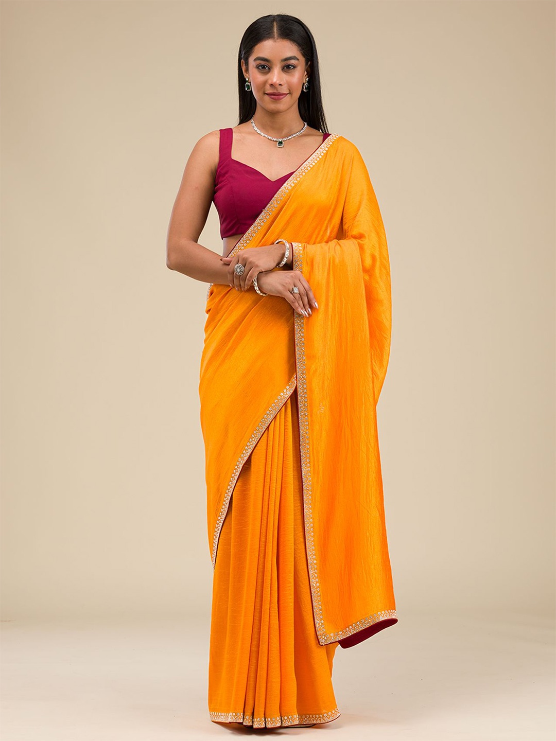 

Koskii Beads and Stones Saree, Yellow