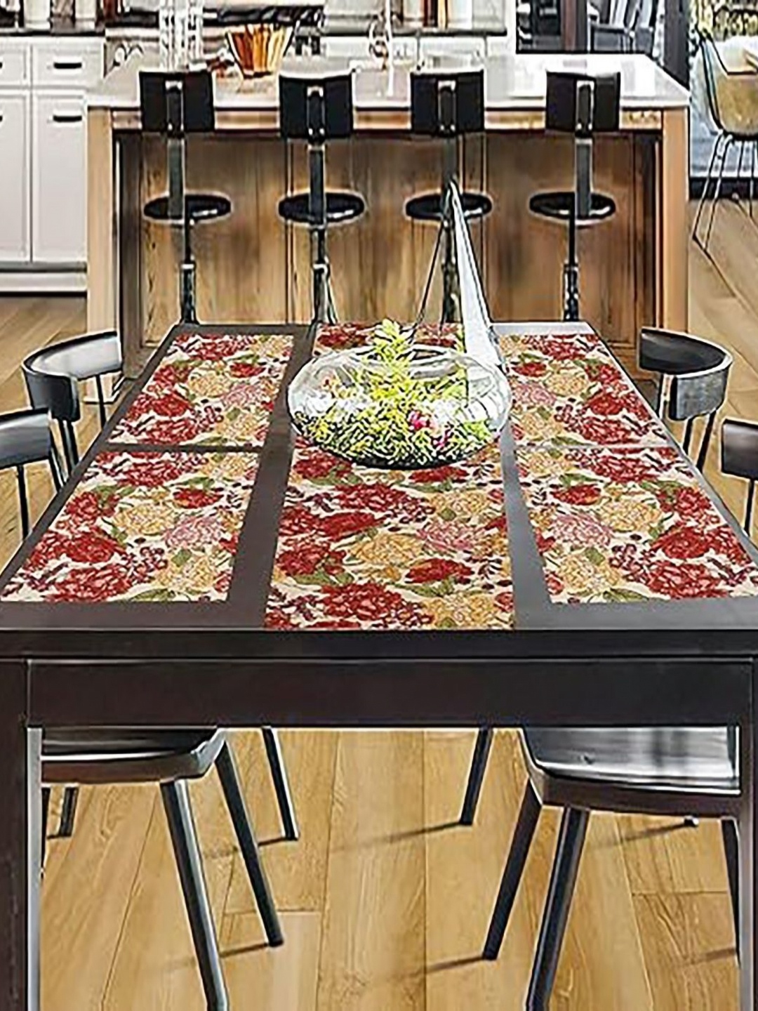 

PRAKARTIK Set of 5 Green & White Printed Pure Cotton Dining Table Placemats With Runner, Red
