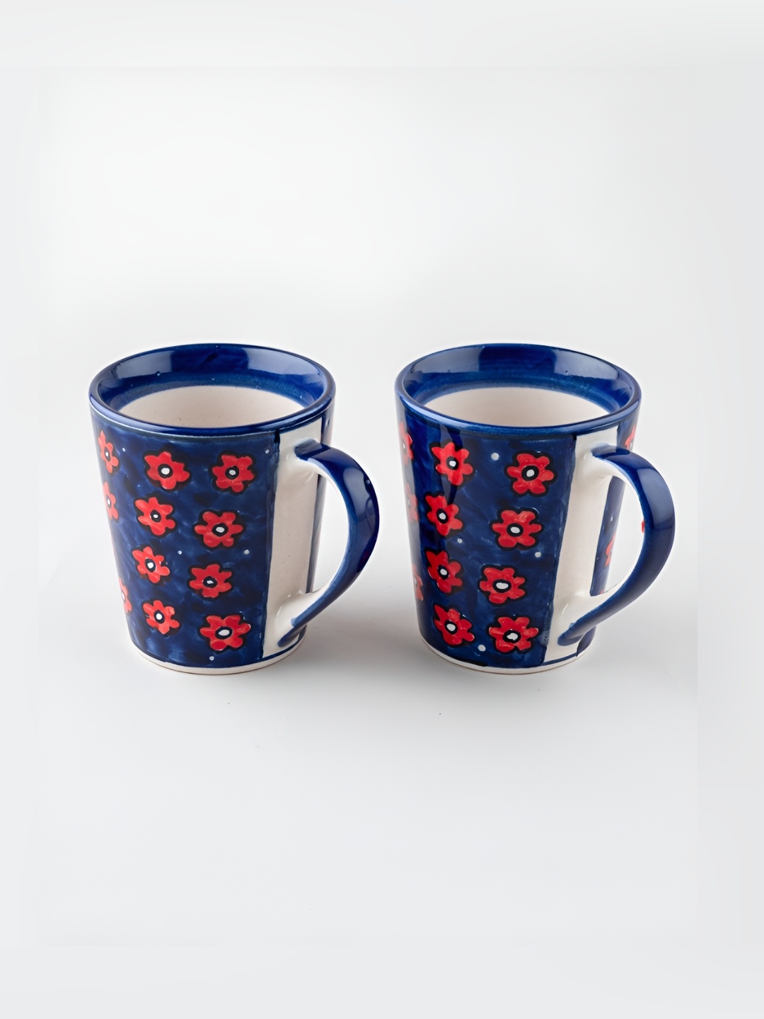

Eyaas Blue & Red 2 Pieces Floral Hand Painted Ceramic Glossy Mugs