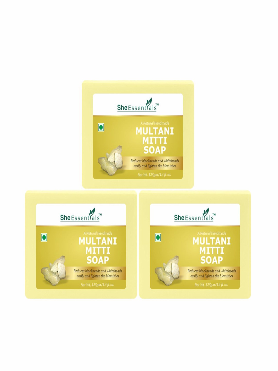 

She Essentials Set Of 3 Natural Multani Mitti Soap-125g Each, Transparent