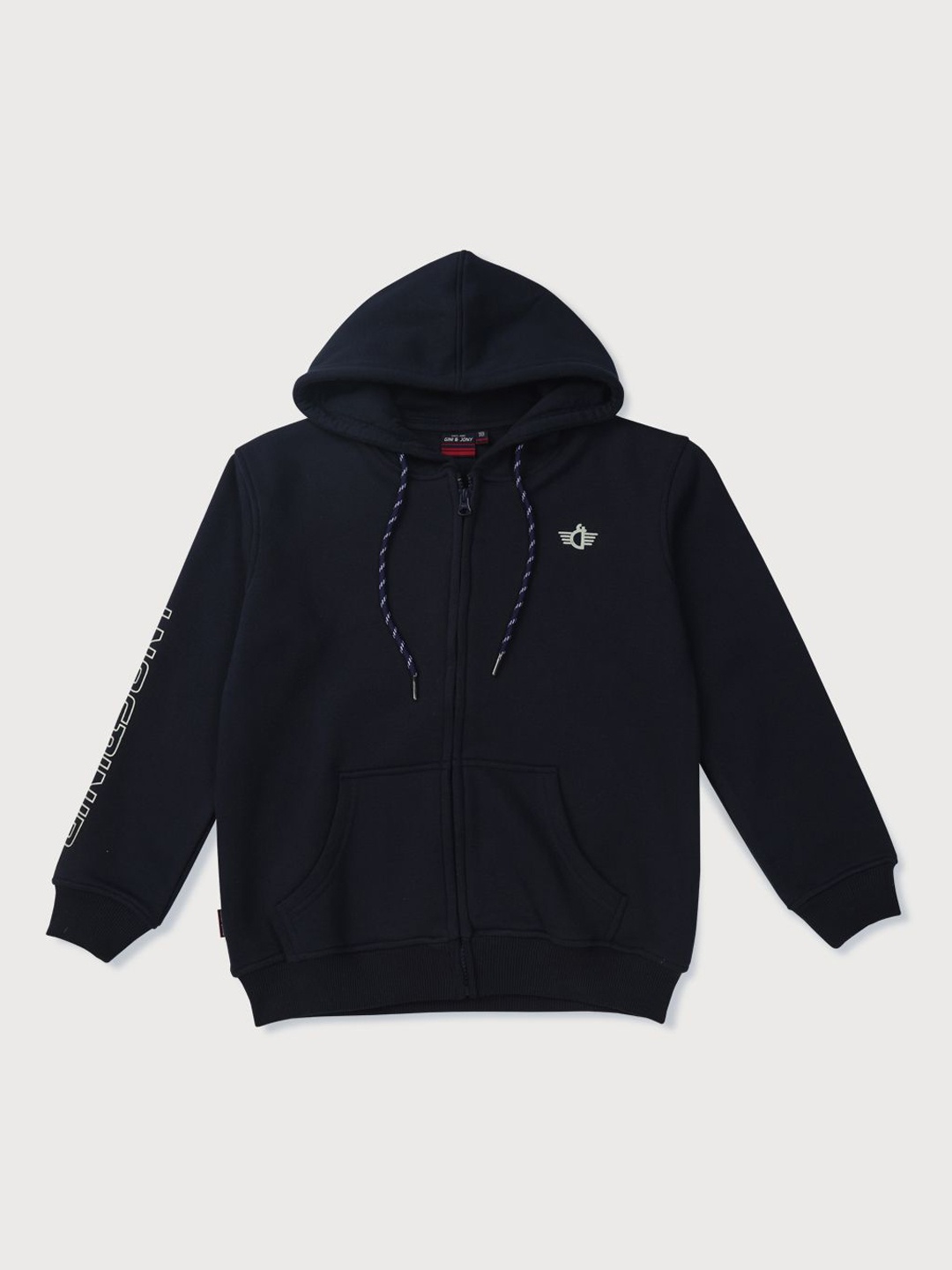 

Gini and Jony Boys Cotton Hooded Brand Logo Open Front Jacket, Navy blue