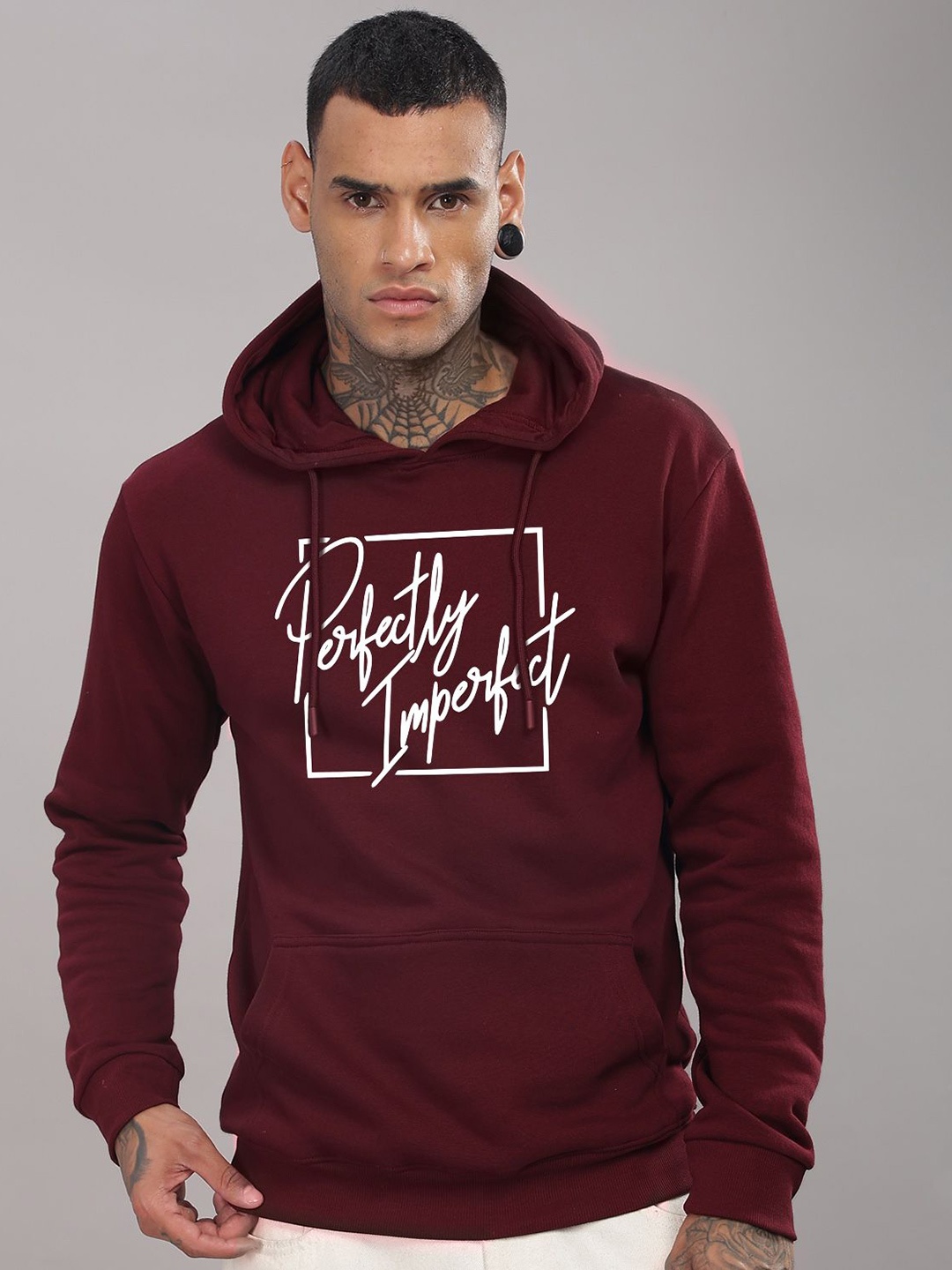 

ADRO Men Cotton Printed Hooded Sweatshirt, Maroon
